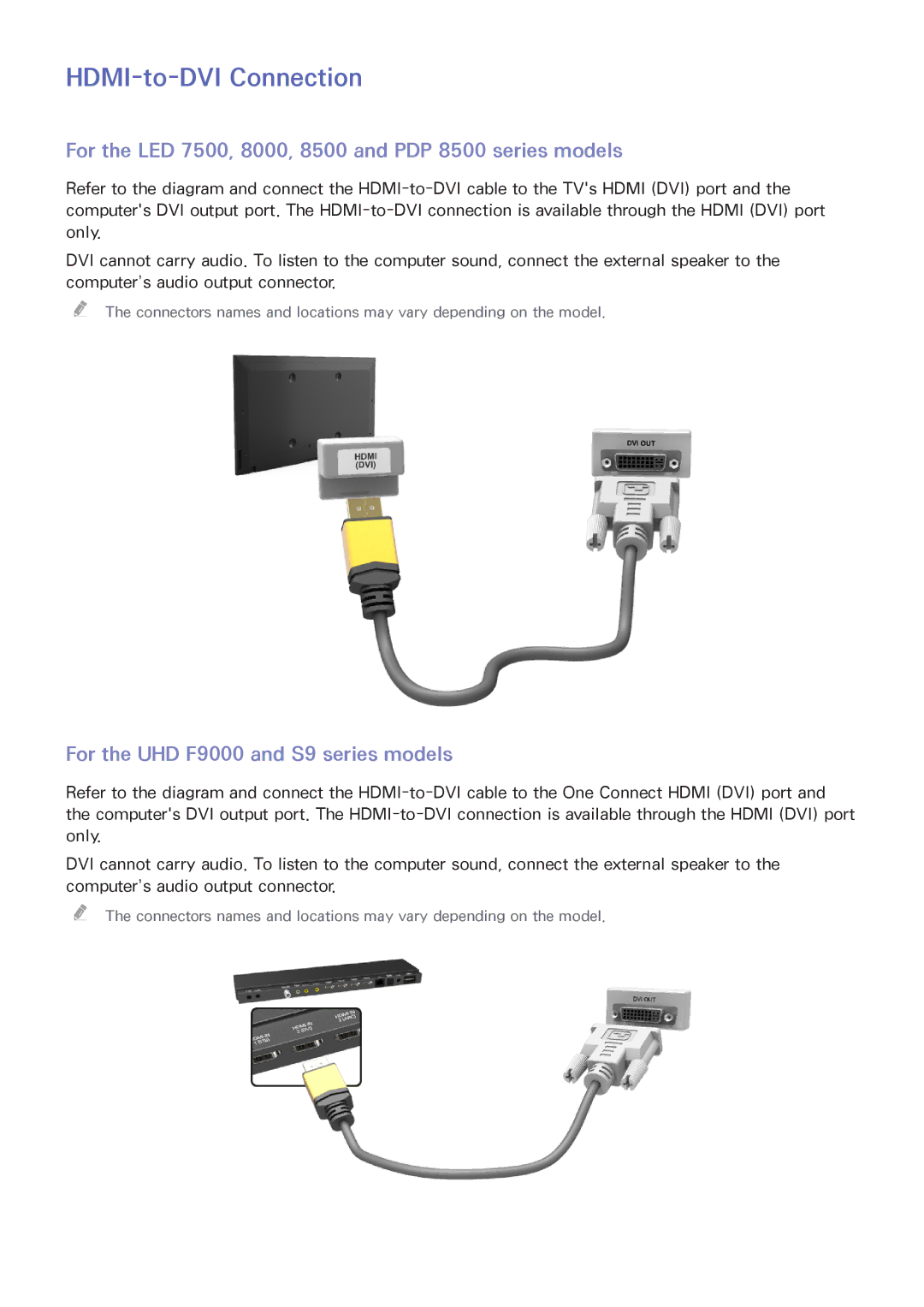 Samsung UA46F8000AMXSQ, UA65F9000AMXSQ, UA46F7500BMXSQ, UA55F8500AMXSQ, UA65F8000AMXSQ, UA55F8000AMXSQ HDMI-to-DVI Connection 