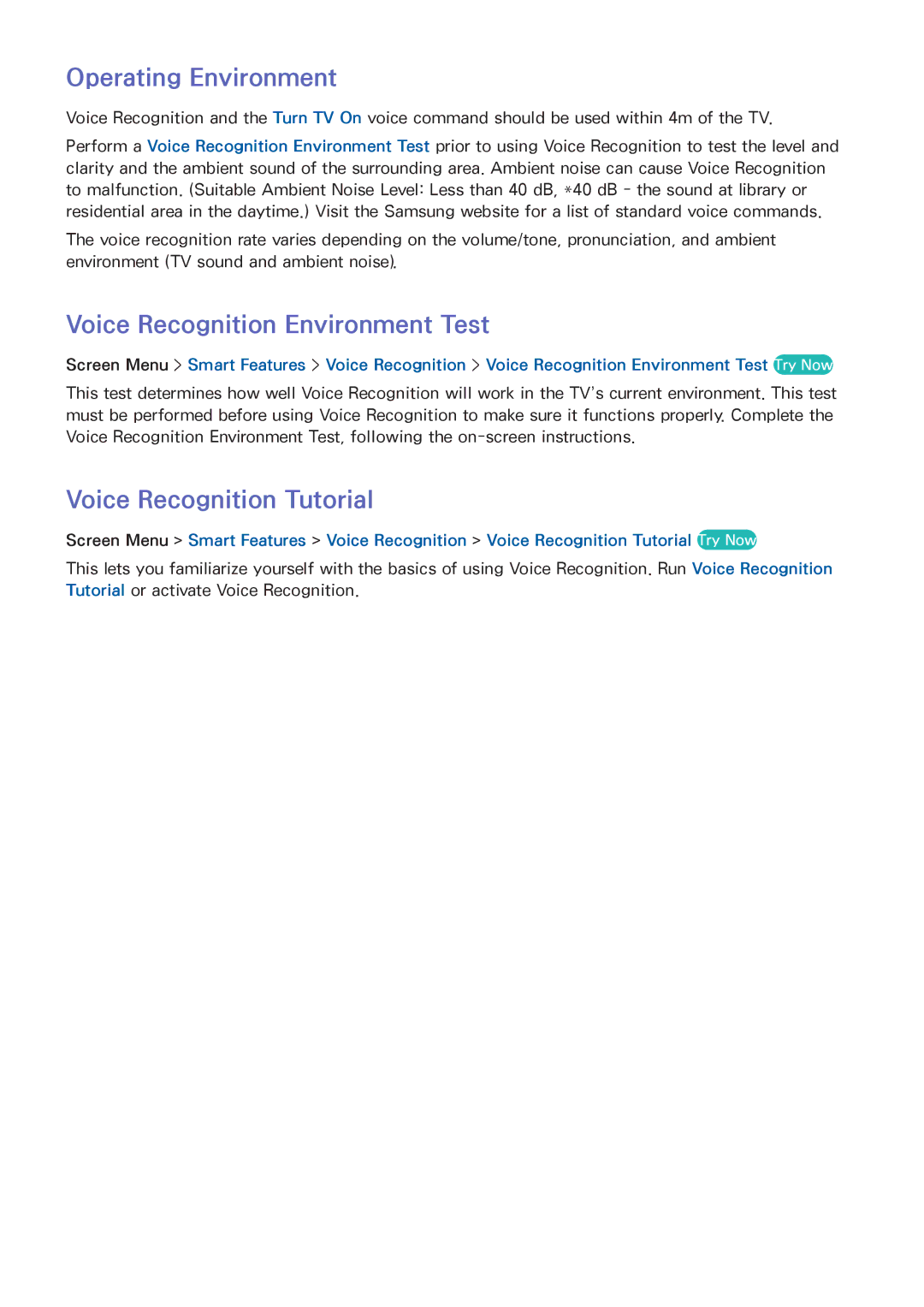 Samsung UA55F8500AMXSQ, UA85S9AMXSQ Operating Environment, Voice Recognition Environment Test, Voice Recognition Tutorial 