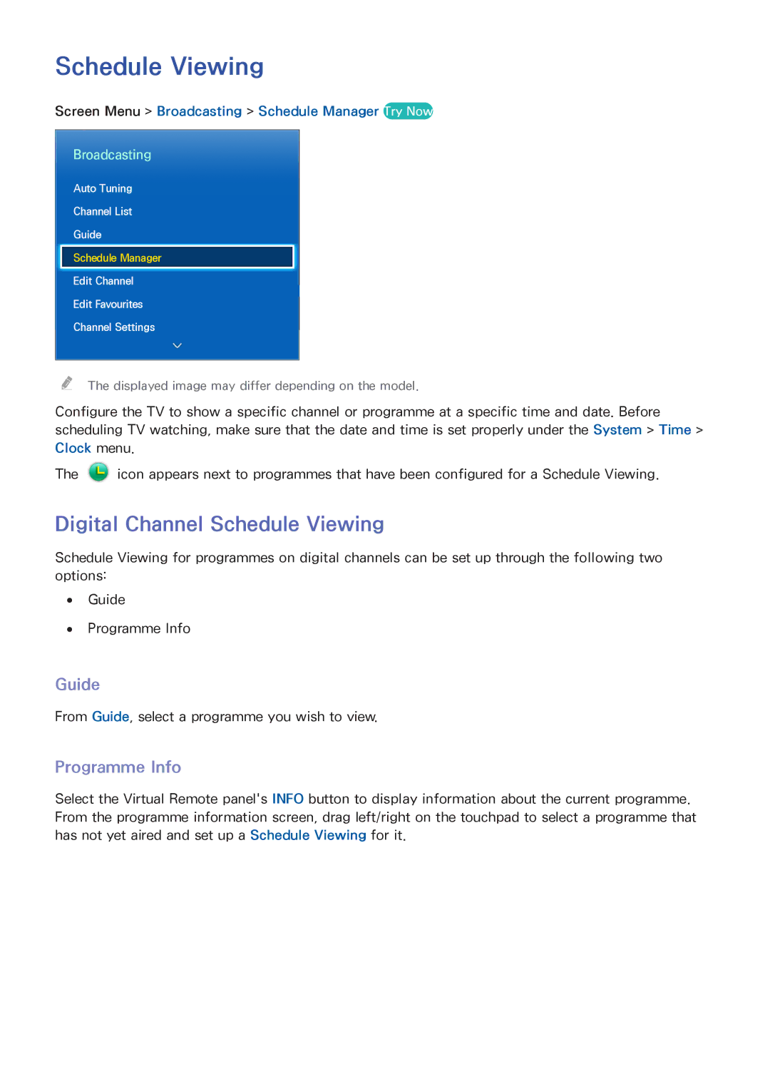 Samsung UA46F8000AMXSQ, UA65F9000AMXSQ, UA46F7500BMXSQ manual Digital Channel Schedule Viewing, Guide, Programme Info 