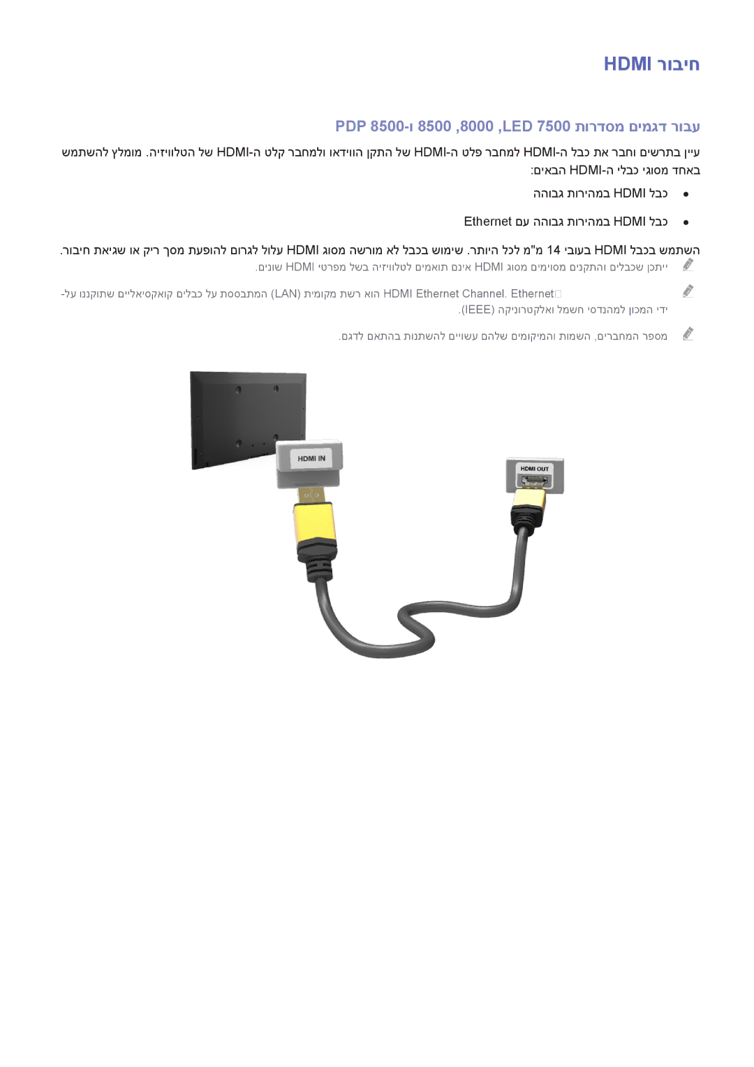 Samsung UA46F7500BMXSQ, UA65F9000AMXSQ, UA55F8500AMXSQ manual Hdmi רוביח, PDP 8500-ו 8500 ,8000 ,‏LED 7500 תורדסמ םימגד רובע 