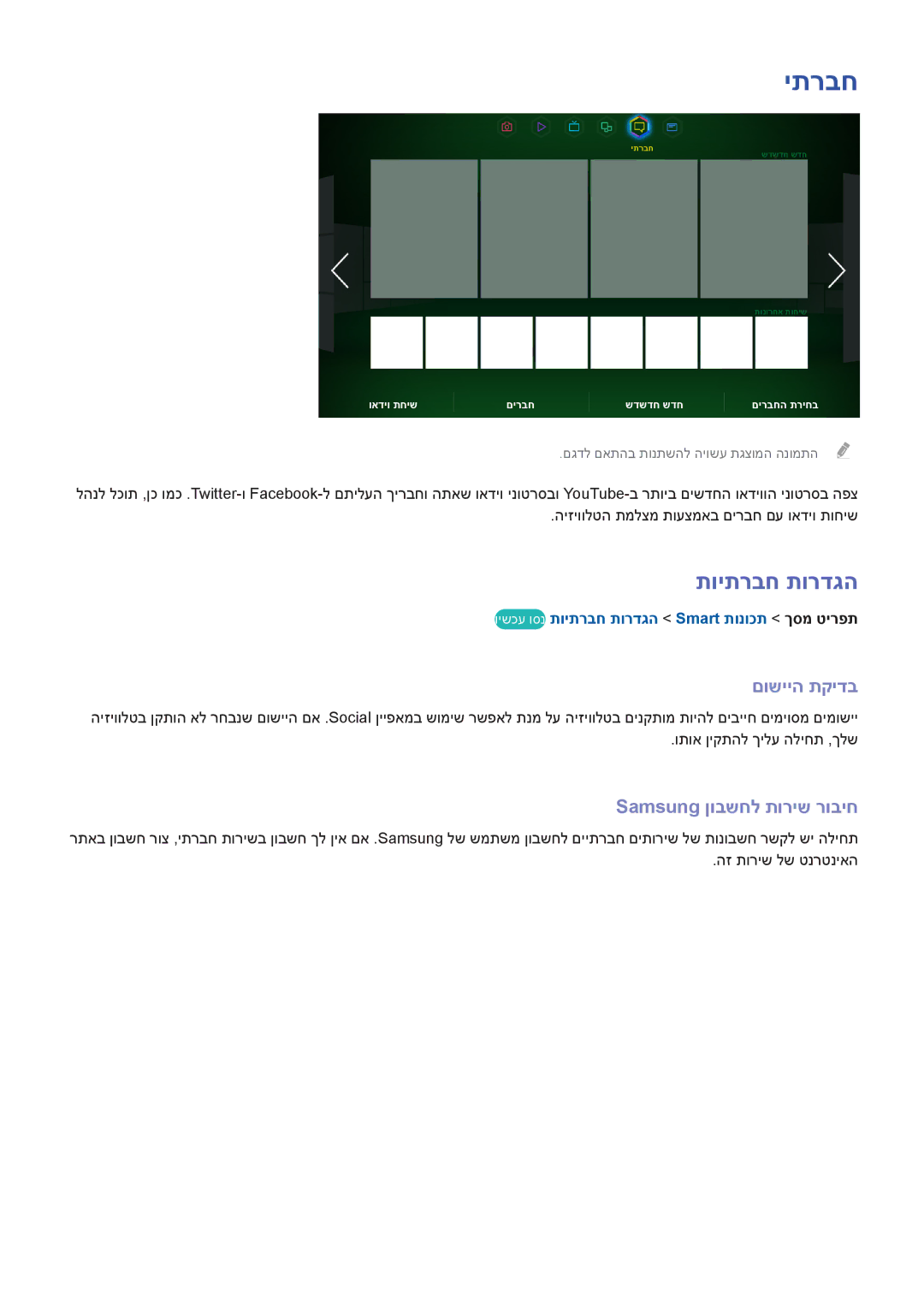 Samsung UA46F7500BMXSQ, UA65F9000AMXSQ, UA55F8500AMXSQ manual תויתרבח תורדגה, םושייה תקידב, Samsung ןובשחל תוריש רוביח 