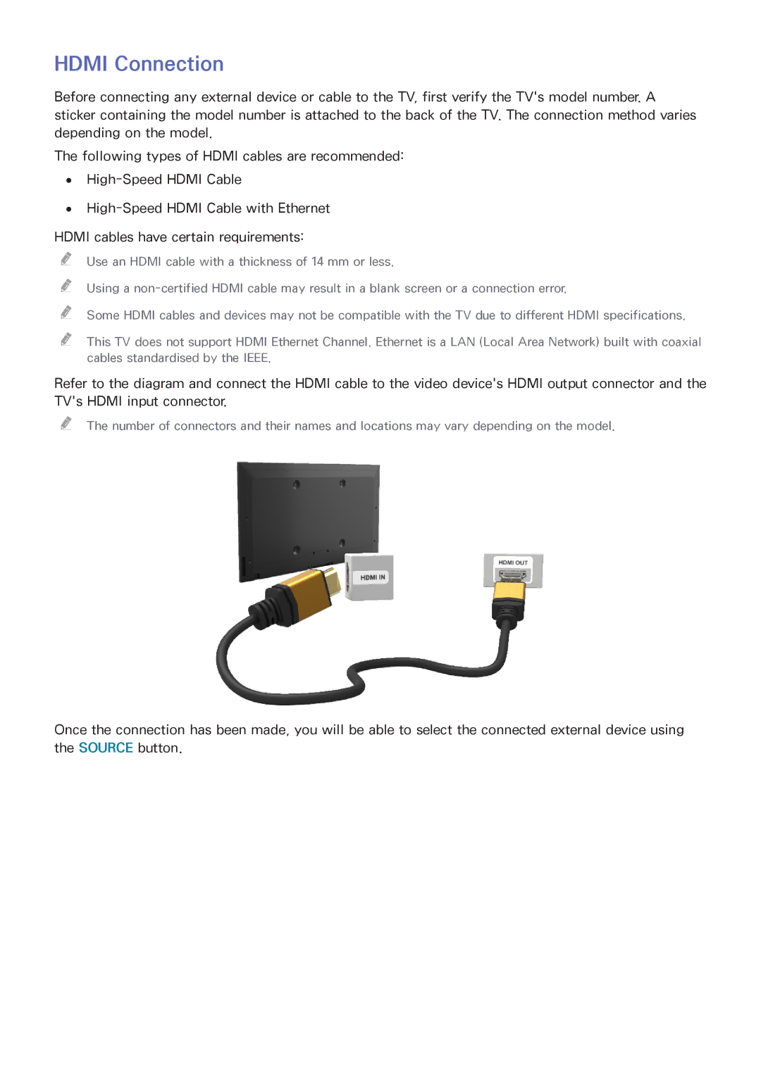 Samsung UA48H5510AKXXV, UA65H6400AWXSQ, UA40H5552AKXXV, UA48H6300AKXXV, UA40H5510AKXXV, UA32H5500AKXXV manual Hdmi Connection 