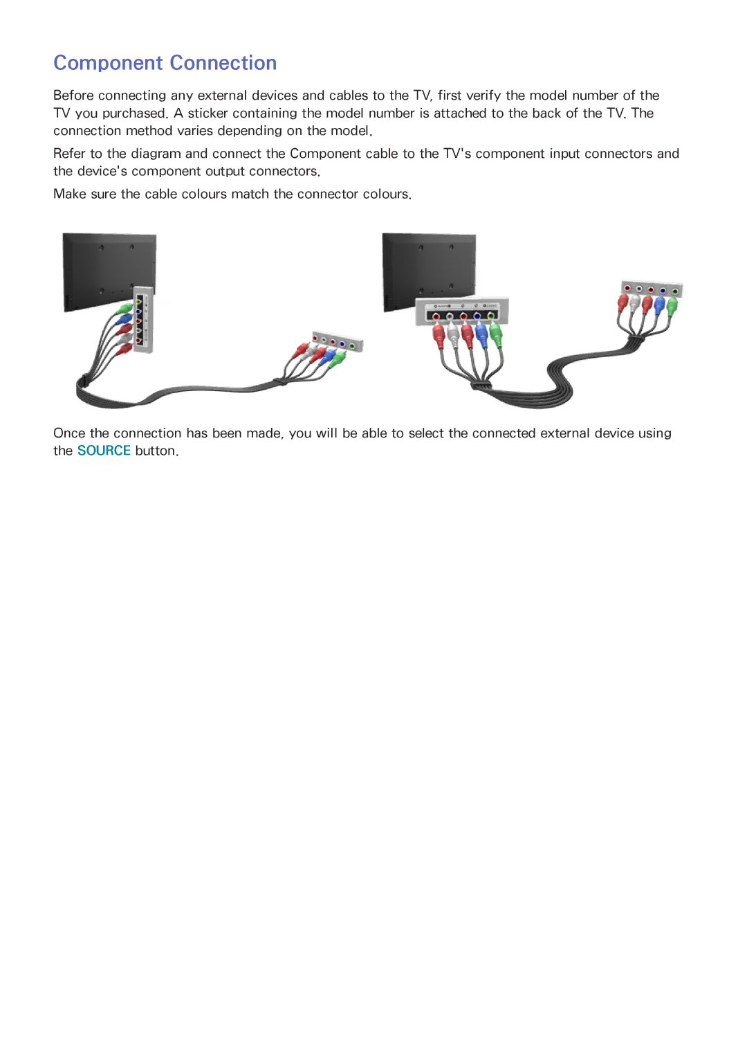 Samsung UA60H6400AKXXV, UA65H6400AWXSQ, UA40H5552AKXXV, UA48H6300AKXXV, UA40H5510AKXXV, UA32H5500AKXXV Component Connection 