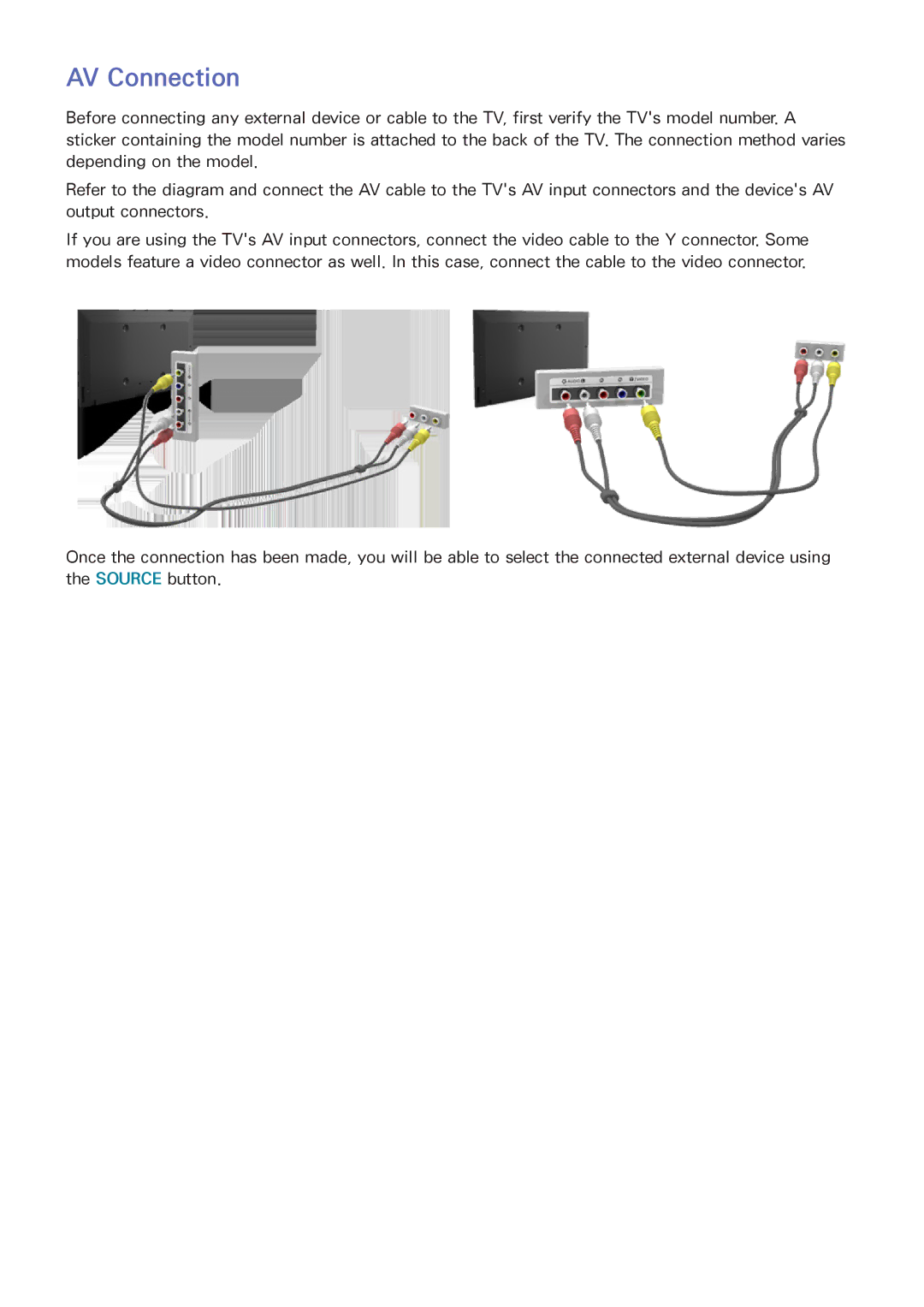 Samsung UA65H7000AKXXV, UA65H6400AWXSQ, UA40H5552AKXXV, UA48H6300AKXXV, UA40H5510AKXXV, UA32H5500AKXXV manual AV Connection 