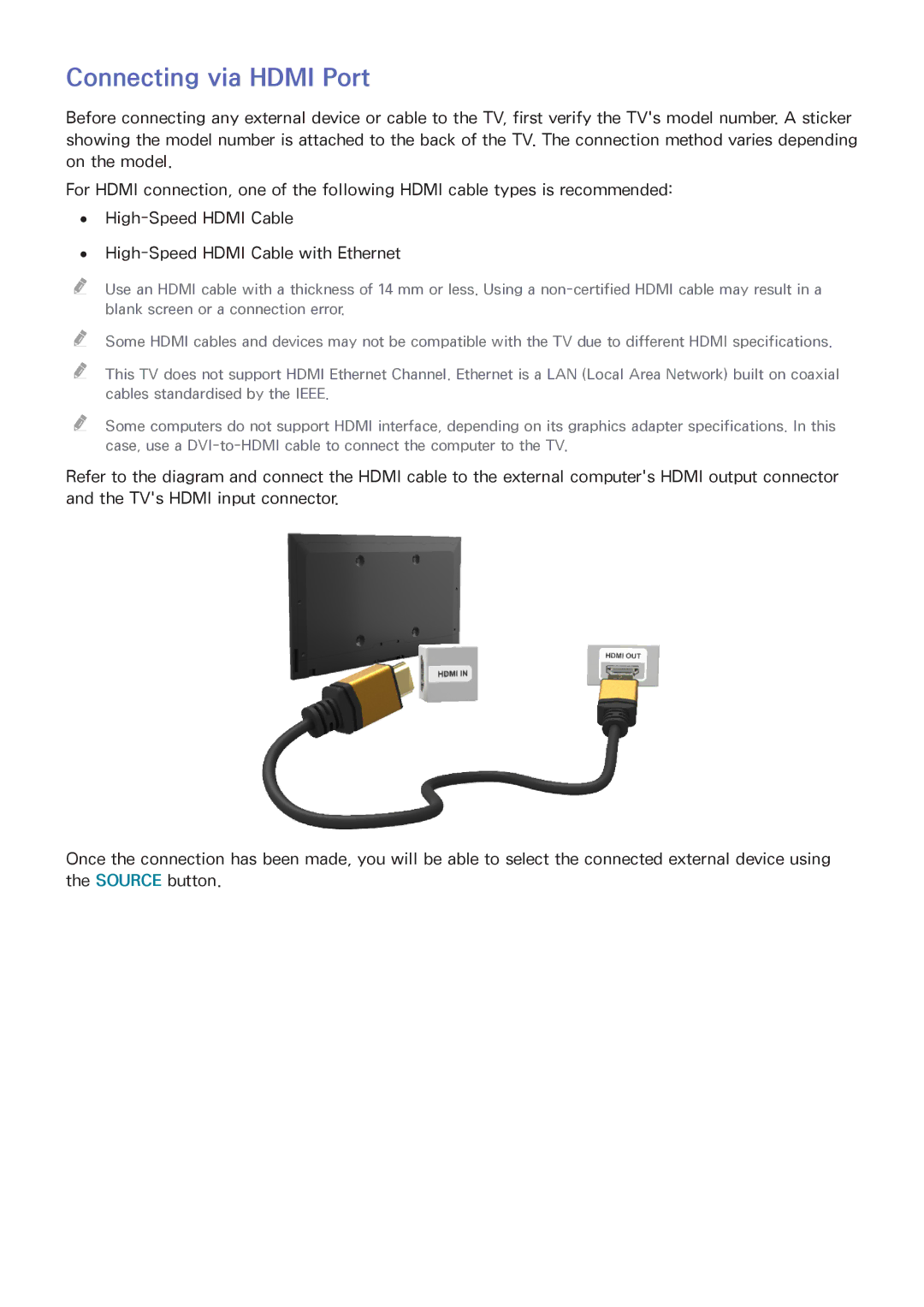 Samsung UA55H6800AWXSQ, UA65H6400AWXSQ, UA40H5552AKXXV, UA48H6300AKXXV, UA40H5510AKXXV manual Connecting via Hdmi Port 