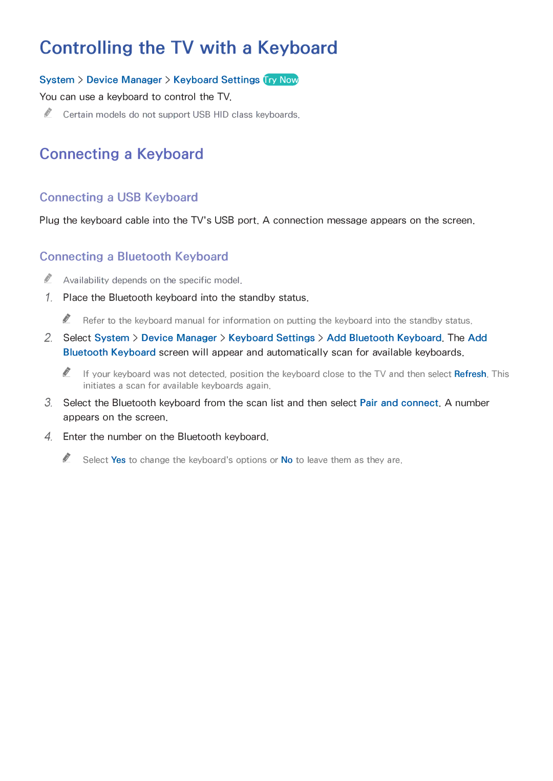 Samsung UA75H6400AKXXV manual Controlling the TV with a Keyboard, Connecting a Keyboard, Connecting a USB Keyboard 