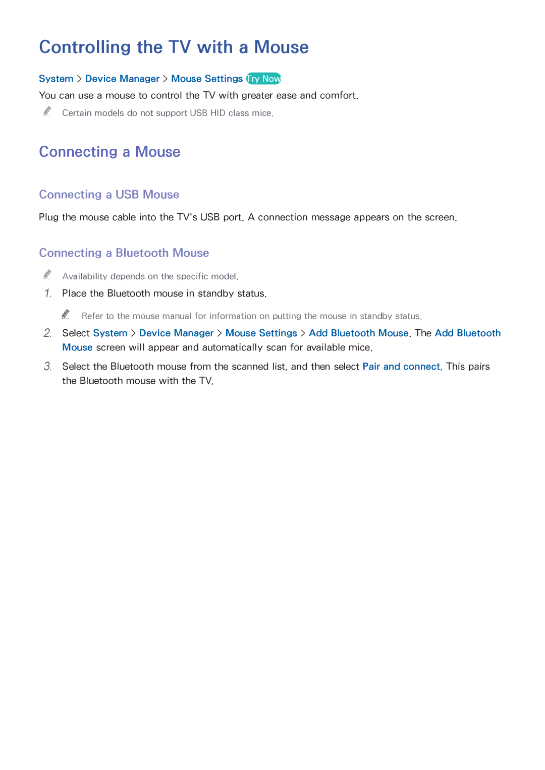 Samsung UA48H5552AKXXV, UA65H6400AWXSQ manual Controlling the TV with a Mouse, Connecting a Mouse, Connecting a USB Mouse 