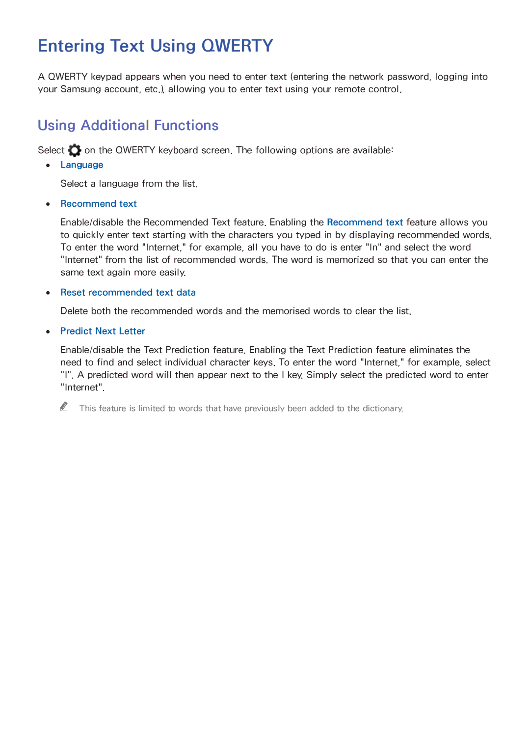 Samsung UA40H6400AKXXV, UA65H6400AWXSQ, UA40H5552AKXXV manual Entering Text Using Qwerty, Using Additional Functions 