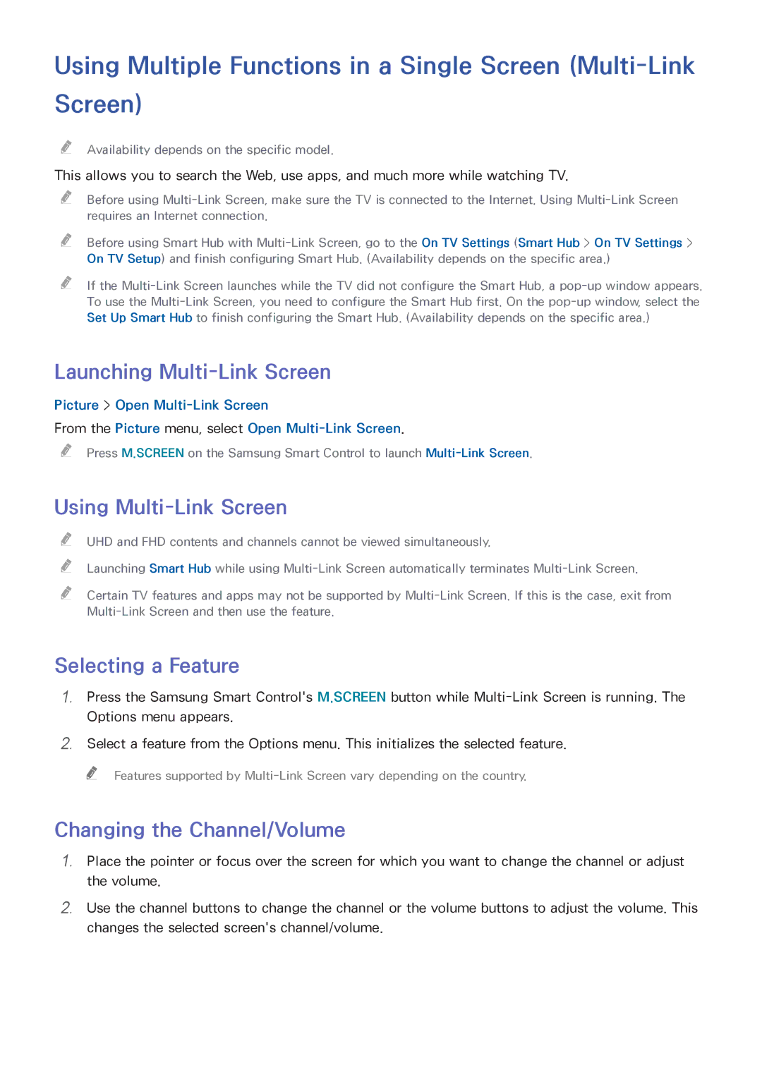 Samsung UA55H6800AWXSQ, UA65H6400AWXSQ Using Multiple Functions in a Single Screen Multi-Link, Launching Multi-Link Screen 