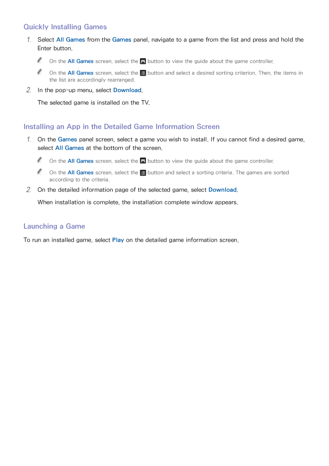 Samsung UA65H6400AWXSQ, UA40H5552AKXXV Quickly Installing Games, Installing an App in the Detailed Game Information Screen 