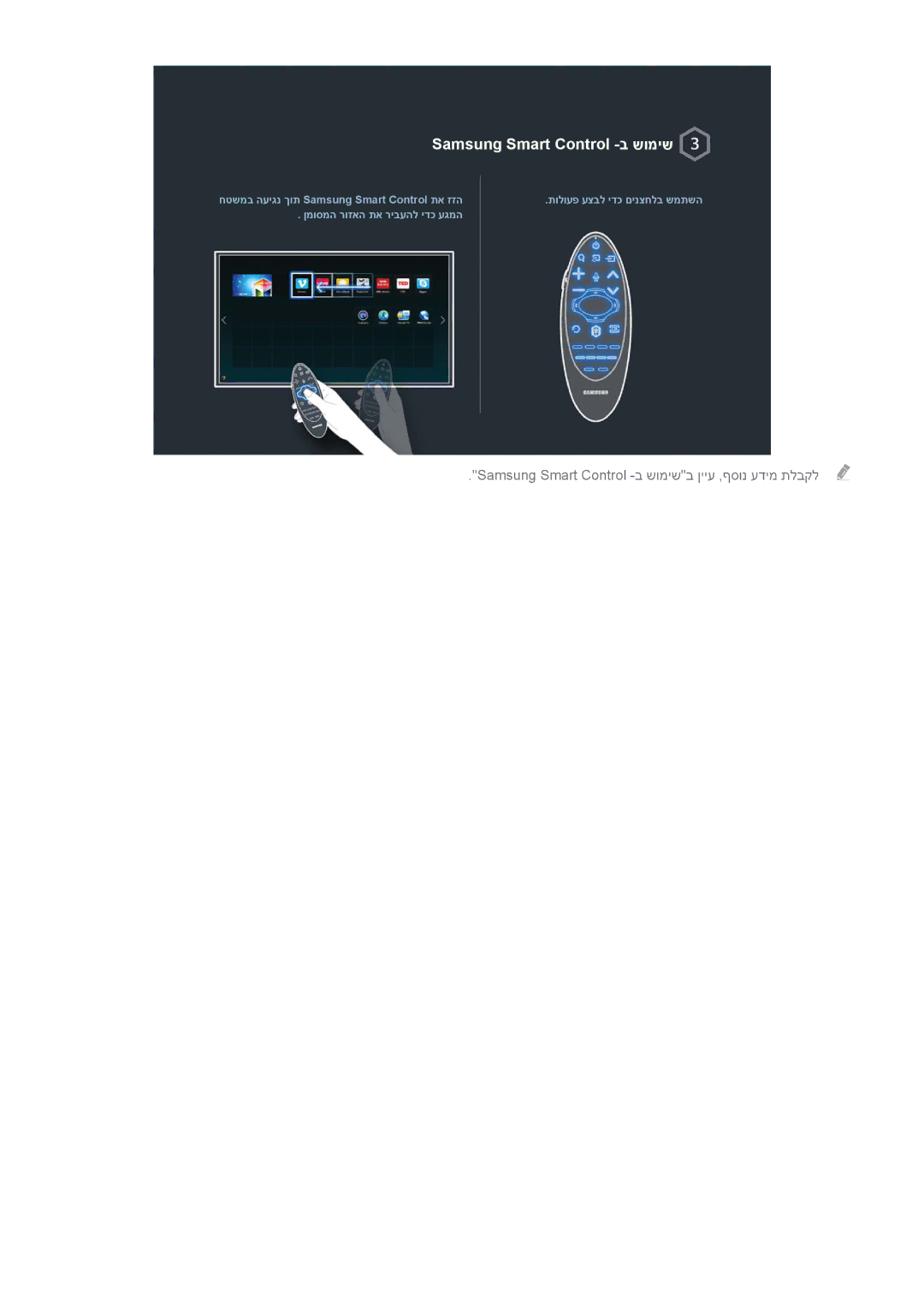 Samsung UA75H7000AWXSQ, UA65H6400AWXSQ, UA55H6400AWXSQ, UA48H5500AWXSQ, UA48H6300AWXSQ manual Samsung Smart Control -ב שומיש 