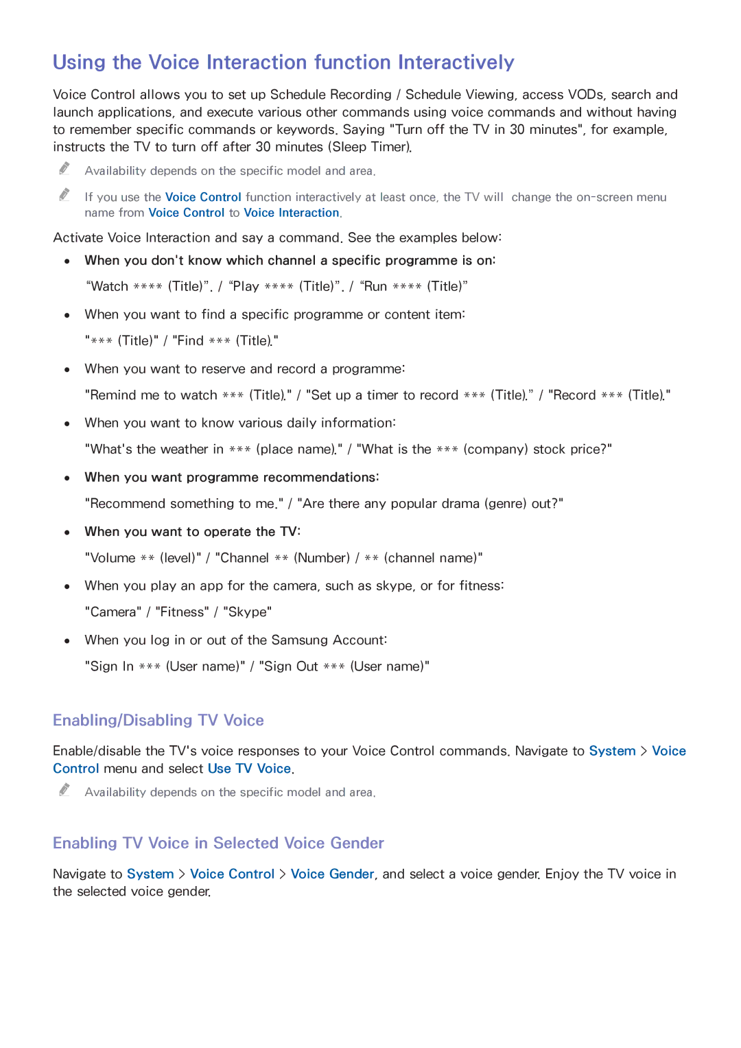 Samsung UA78HU9000WXSQ, UA65HU9000KXXV Using the Voice Interaction function Interactively, Enabling/Disabling TV Voice 