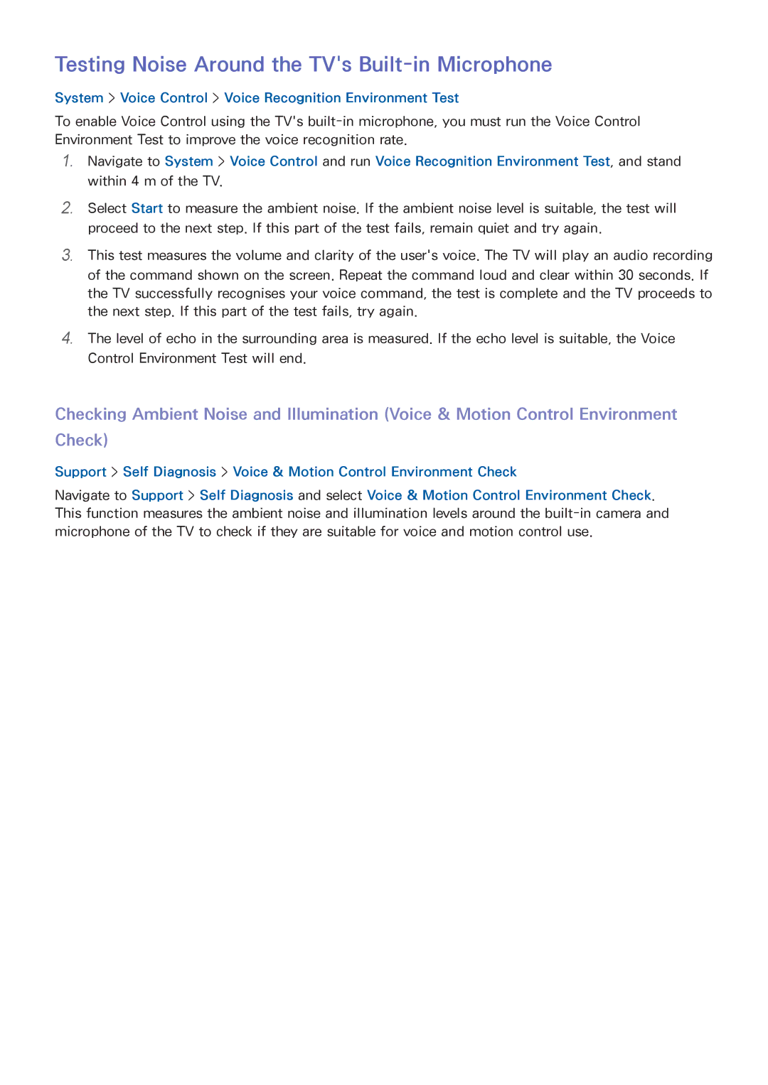 Samsung UA65HU9000KXXV, UA55HU9000KXXV, UA78HU9000KXXV, UA55HU9000WXSQ manual Testing Noise Around the TVs Built-in Microphone 