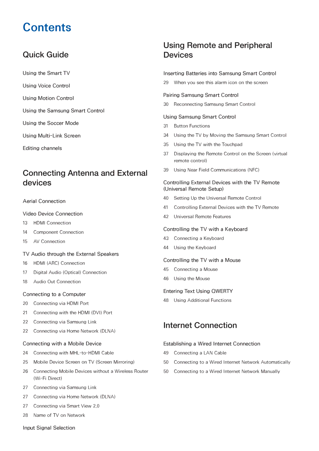 Samsung UA78HU9000KXXV, UA65HU9000KXXV, UA55HU9000KXXV, UA55HU9000WXSQ, UA78HU9000WXSQ, UA65HU9000WXSQ manual Contents 