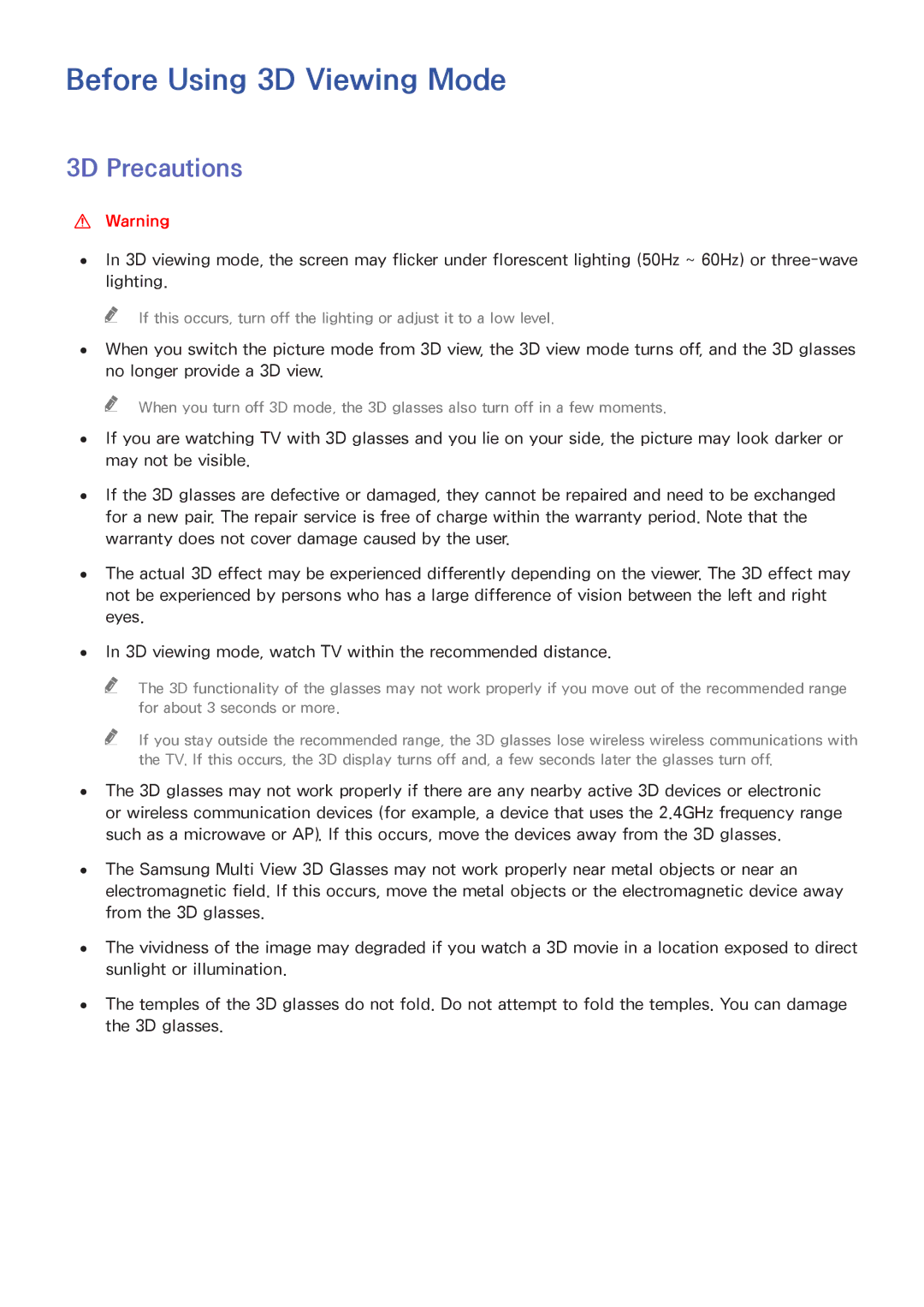 Samsung UA78HU9000WXSQ, UA65HU9000KXXV, UA55HU9000KXXV, UA78HU9000KXXV manual Before Using 3D Viewing Mode, 3D Precautions 