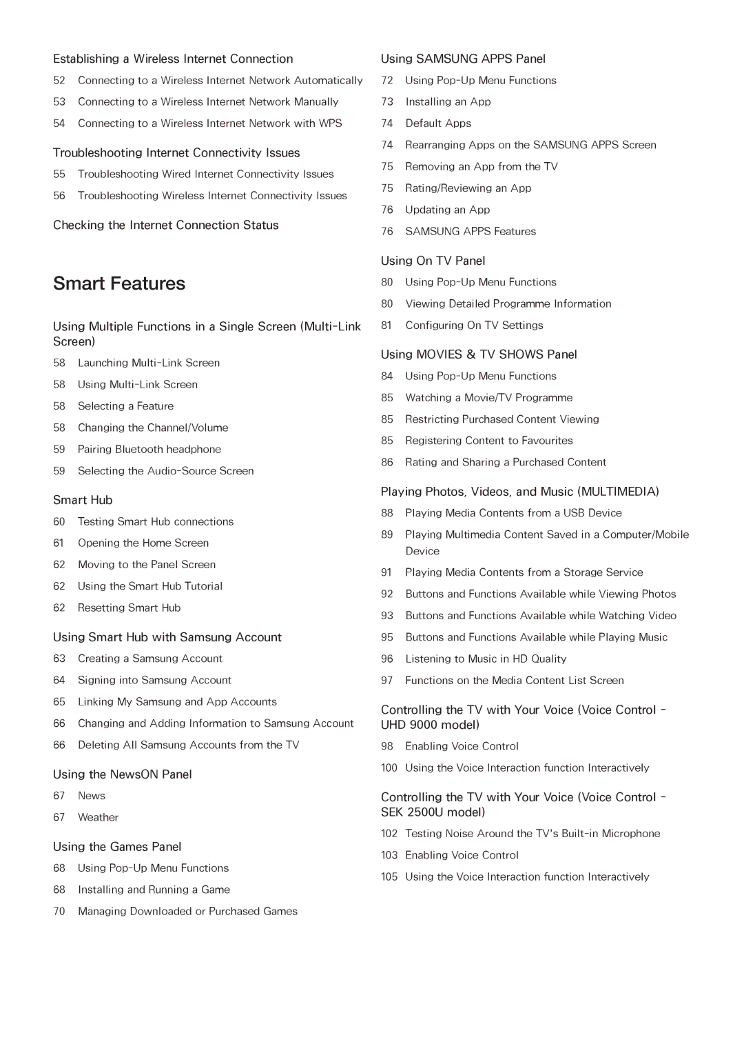 Samsung UA55HU9000WXSQ, UA65HU9000KXXV, UA55HU9000KXXV, UA78HU9000KXXV, UA78HU9000WXSQ, UA65HU9000WXSQ manual Smart Features 