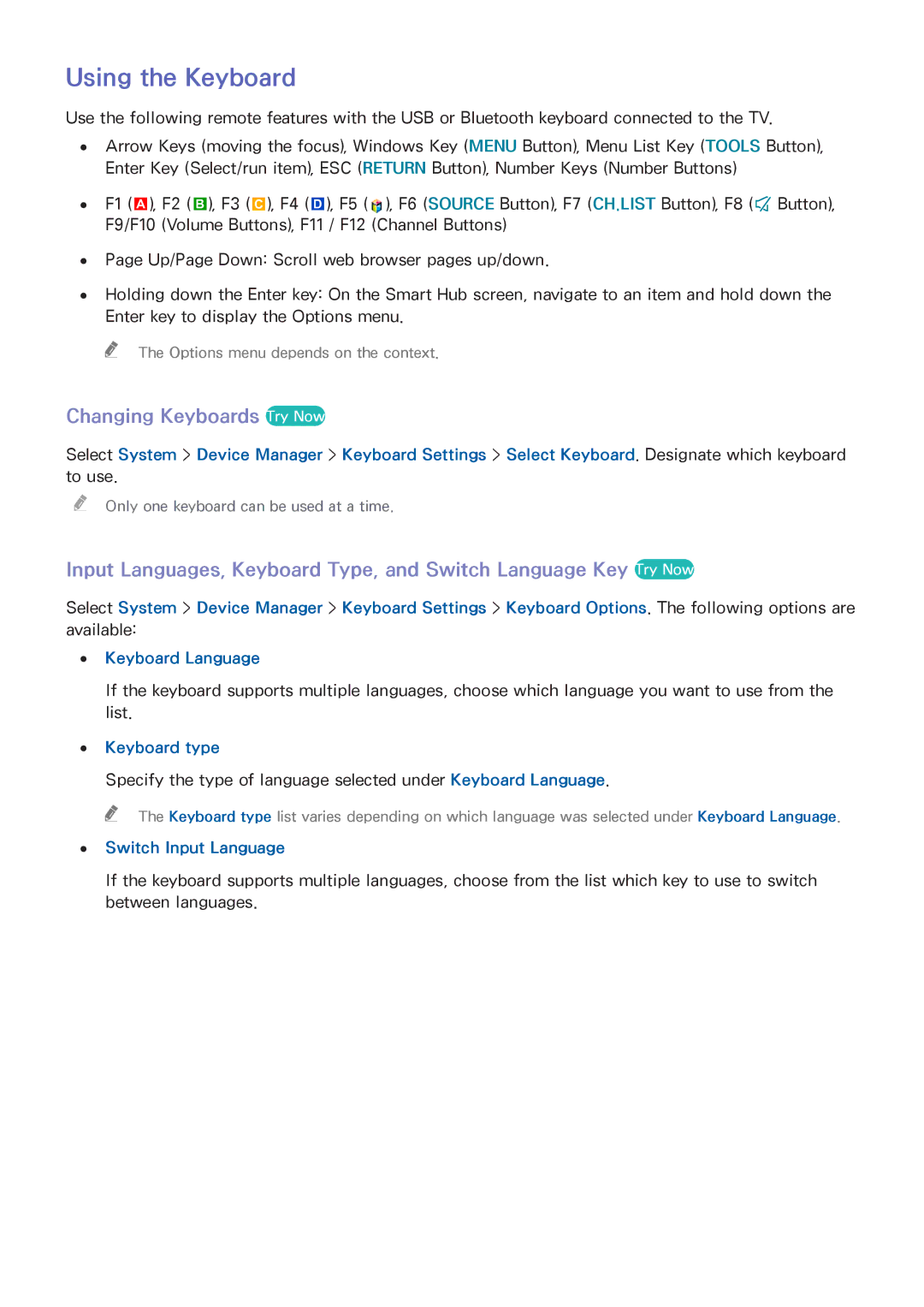Samsung UA78HU9000KXXV manual Using the Keyboard, Changing Keyboards Try Now, Keyboard type, Switch Input Language 