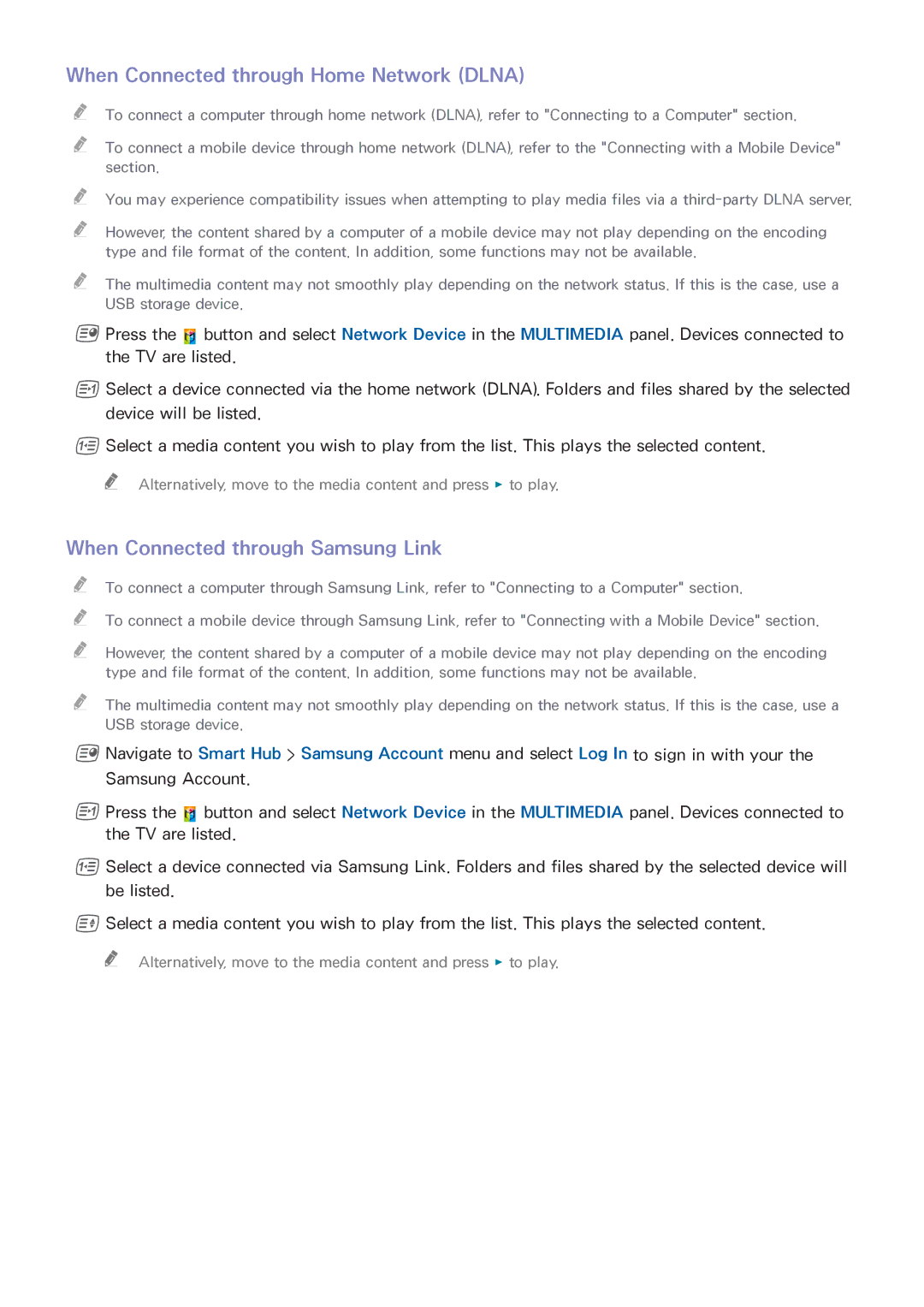 Samsung UA65HU9000KXXV, UA55HU9000KXXV manual When Connected through Home Network Dlna, When Connected through Samsung Link 