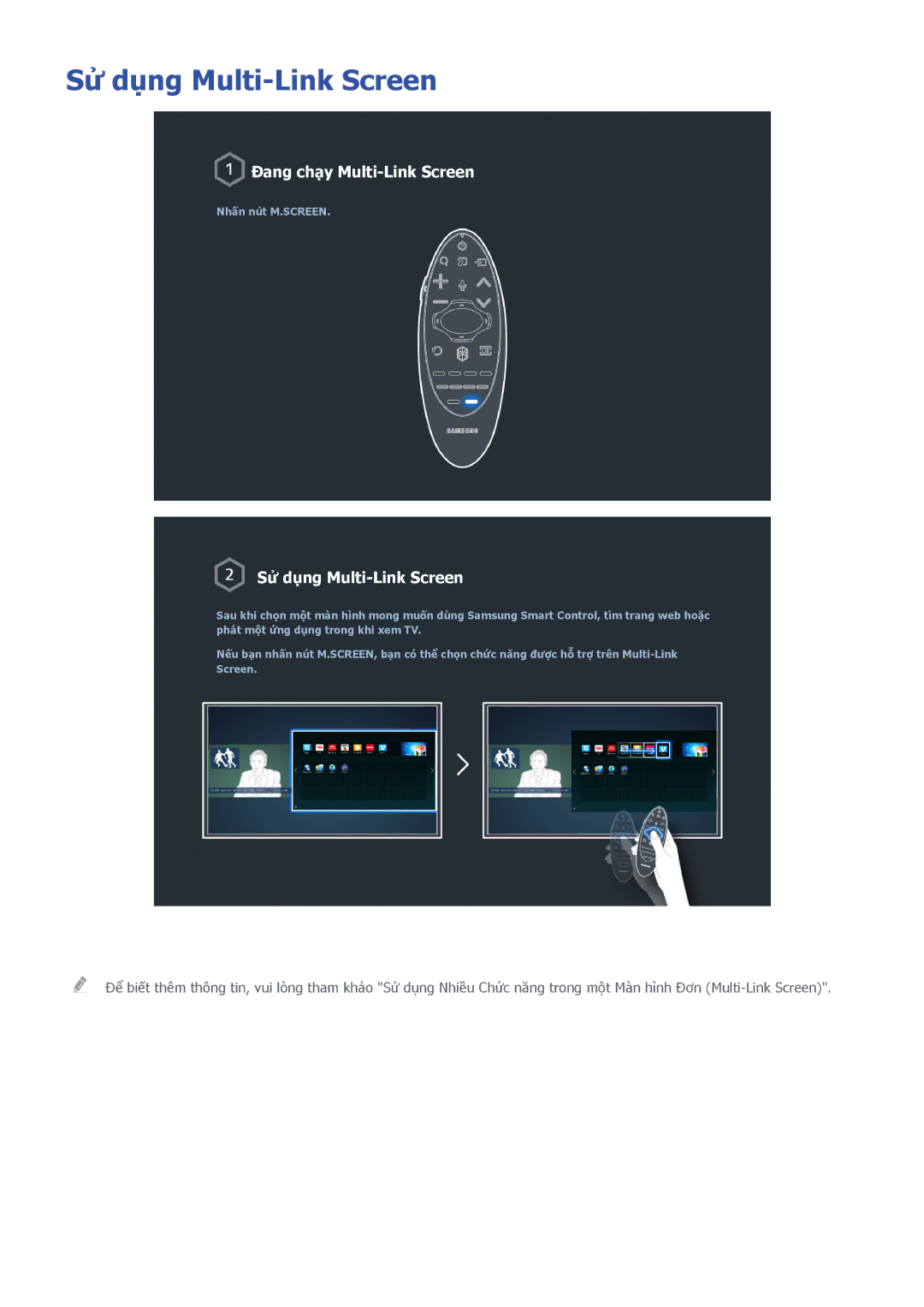 Samsung UA78HU9000KXXV, UA65HU9000KXXV, UA55HU9000KXXV manual Sử dụng Multi-Link Screen 