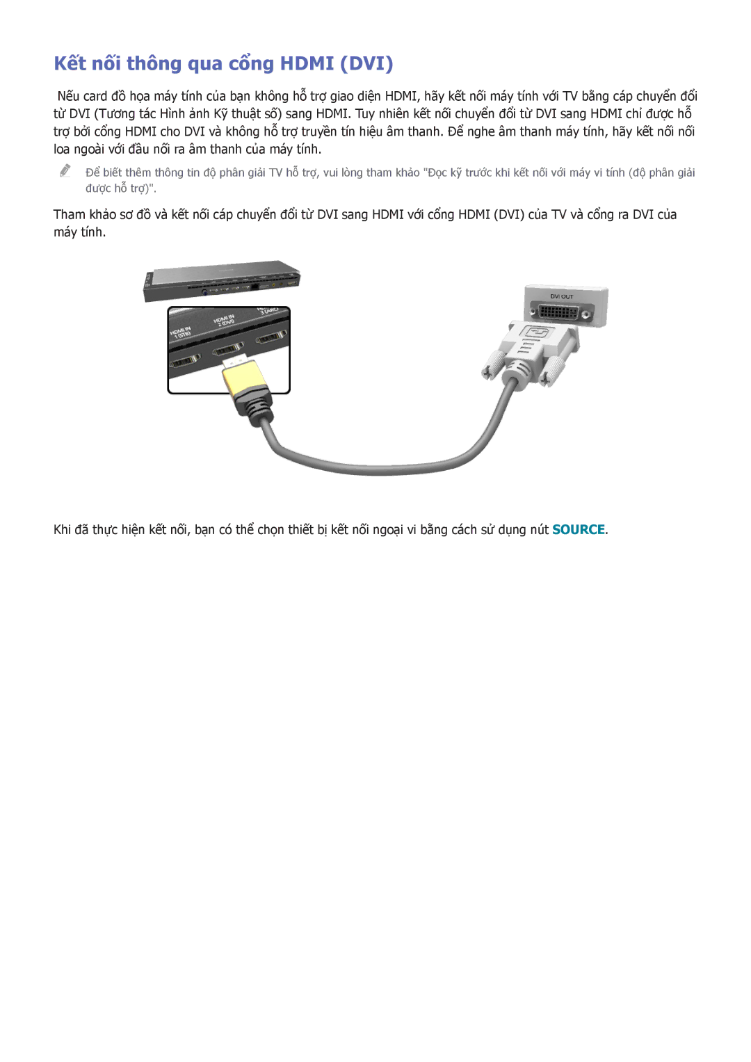 Samsung UA65HU9000KXXV, UA55HU9000KXXV, UA78HU9000KXXV manual Kết nối thông qua cổng Hdmi DVI 