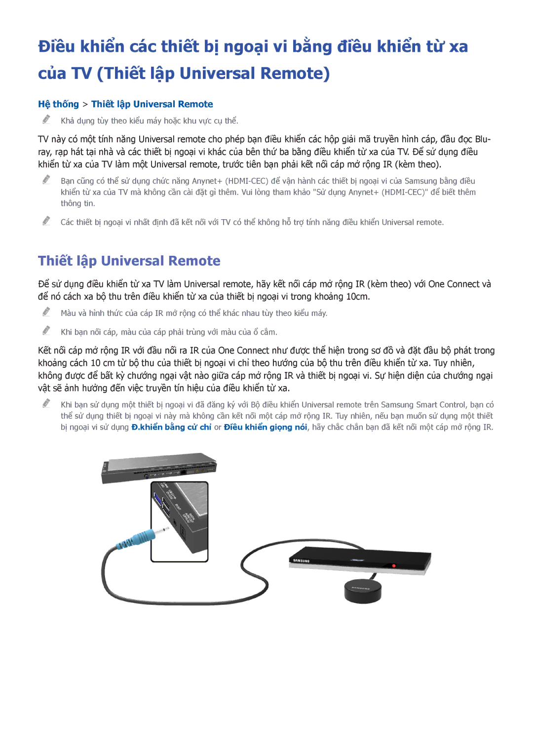 Samsung UA55HU9000KXXV, UA65HU9000KXXV, UA78HU9000KXXV manual Hê thông Thiết lập Universal Remote 