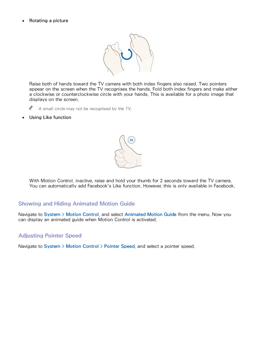 Samsung UA65HU9000RXUM manual Showing and Hiding Animated Motion Guide, Adjusting Pointer Speed, Rotating a picture 