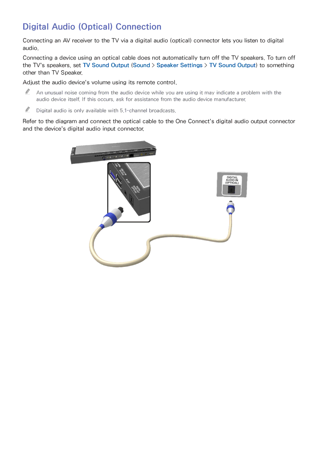 Samsung UA65HU9000RXEG, UA65HU9000RXSK, UA78HU9000RXZN, UA65HU9000RXMM, UA78HU9000RXUM manual Digital Audio Optical Connection 