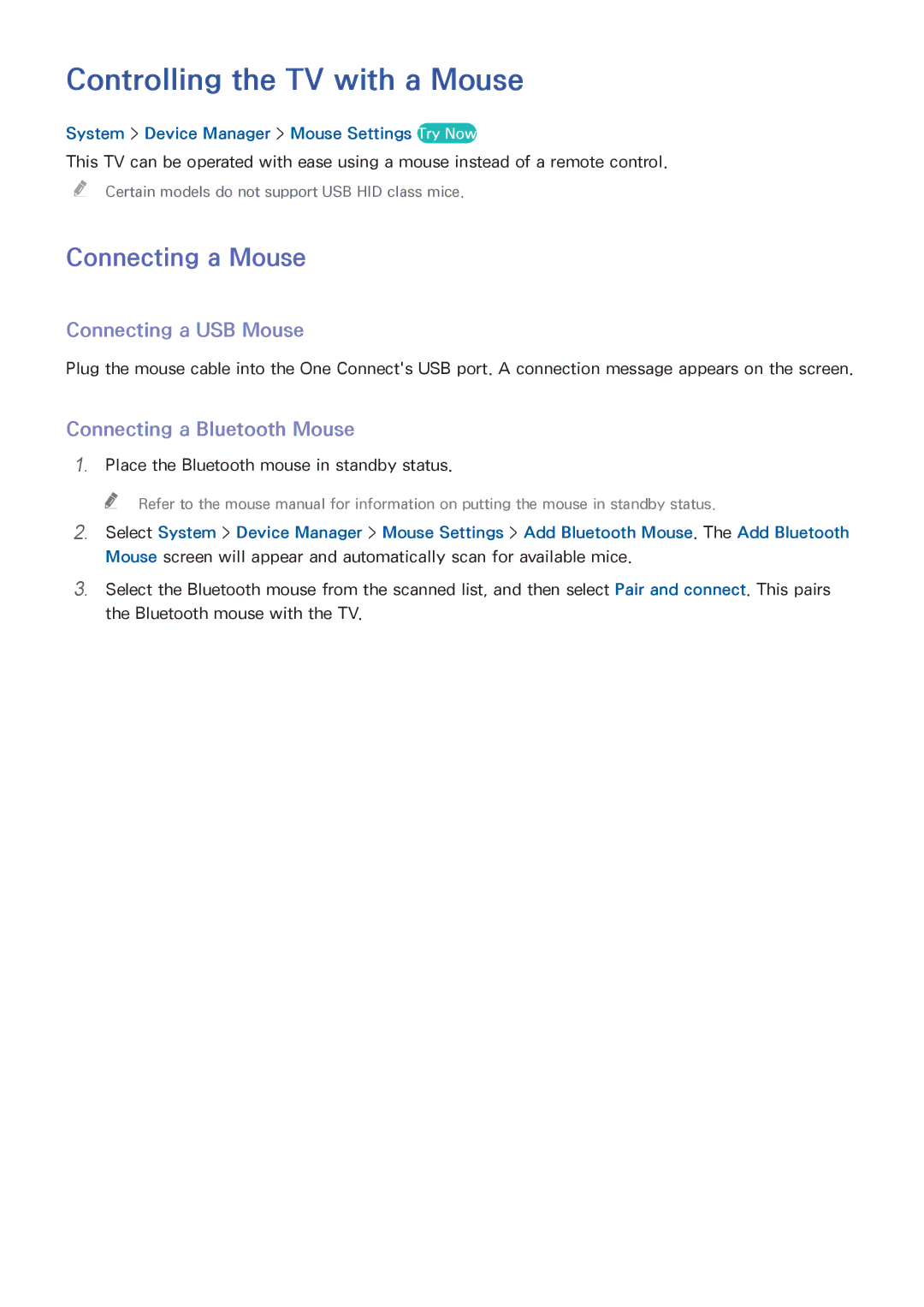 Samsung UA55HU9000RXEG, UA65HU9000RXSK manual Controlling the TV with a Mouse, Connecting a Mouse, Connecting a USB Mouse 