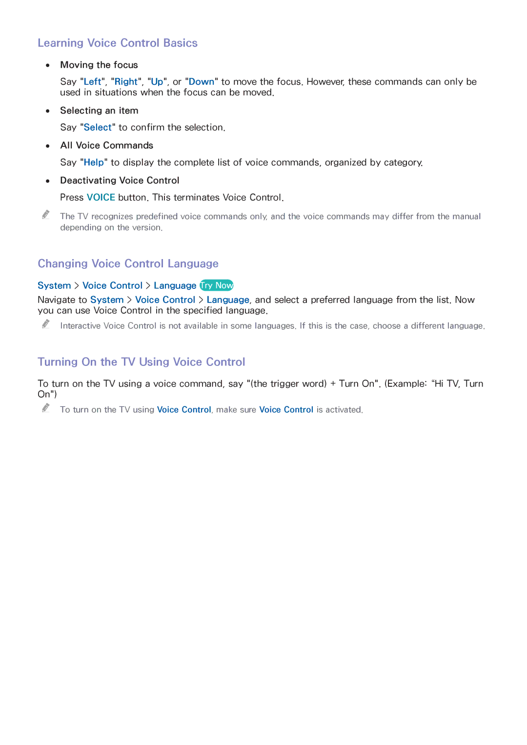 Samsung UA55HU9000RXMM, UA65HU9000RXSK, UA78HU9000RXZN manual Learning Voice Control Basics, Changing Voice Control Language 