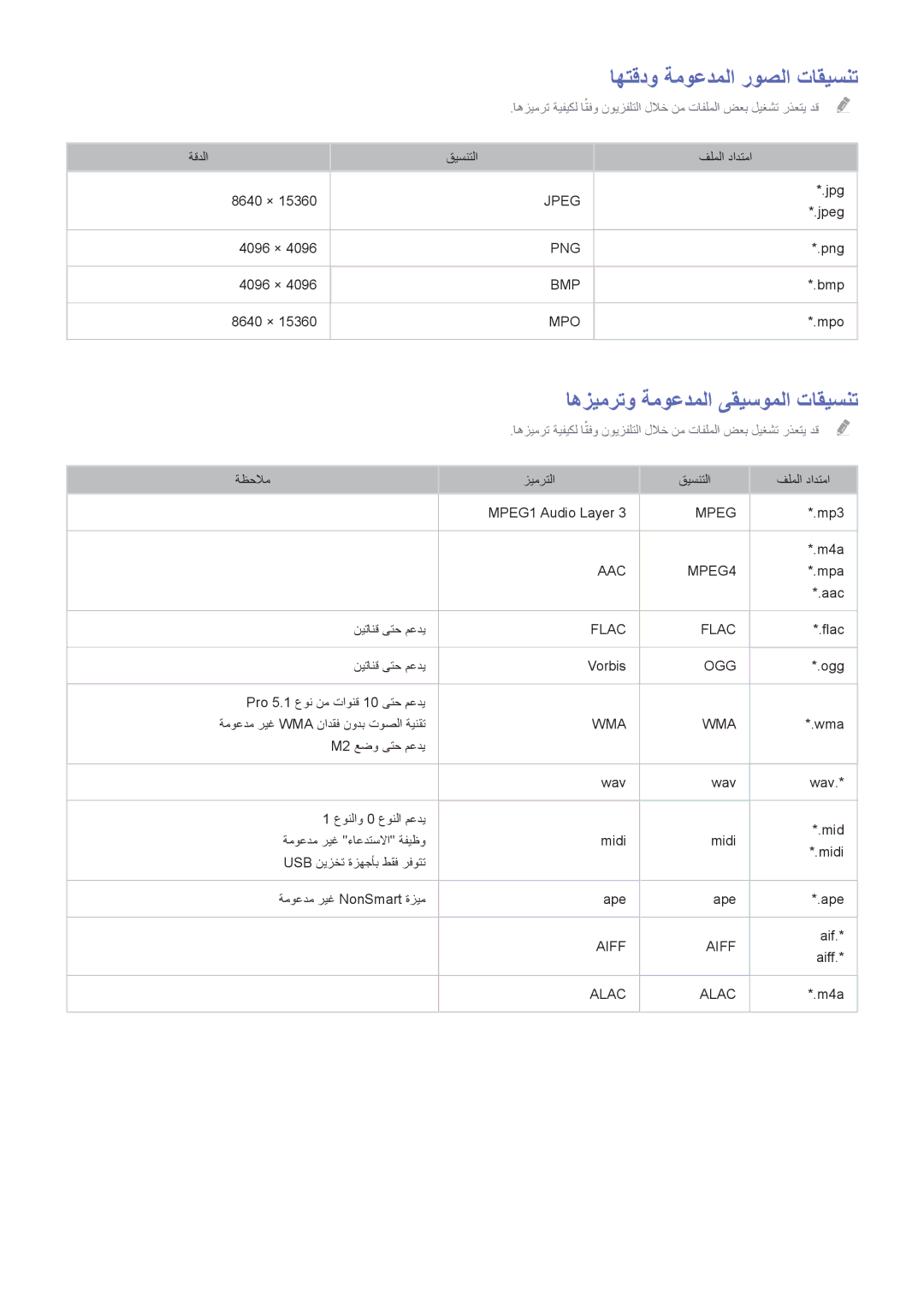 Samsung UA78HU9000RXUM, UA65HU9000RXSK, UA78HU9000RXZN اهتقدو ةموعدملا روصلا تاقيسنت, اهزيمرتو ةموعدملا ىقيسوملا تاقيسنت 