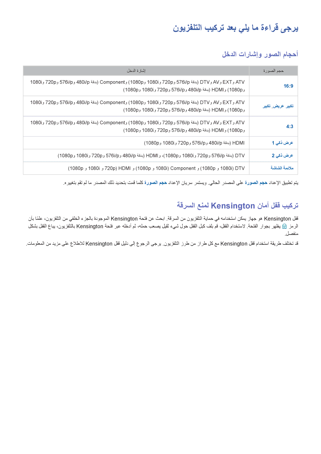 Samsung UA55HU9000RXTW, UA65HU9000RXSK, UA78HU9000RXZN نويزفلتلا بيكرت دعب يلي ام ةءارق ىجري, لخدلا تاراشإو روصلا ماجحأ 