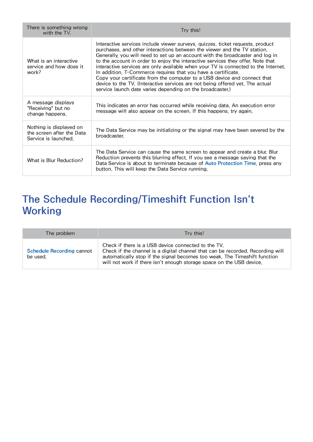 Samsung UA65JS8000KXSQ manual Schedule Recording/Timeshift Function Isnt Working, Schedule Recording cannot be used 