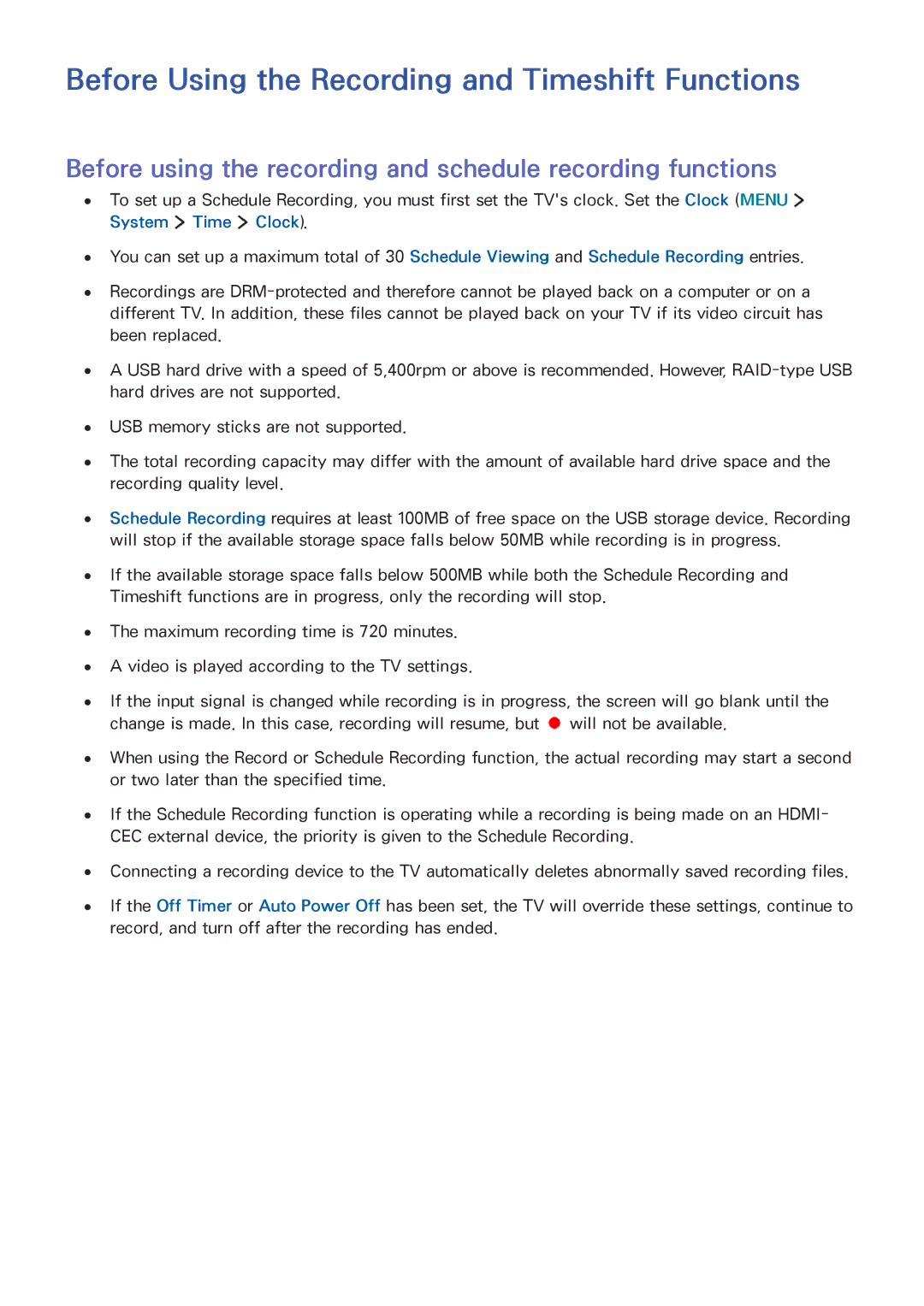 Samsung UA65JS8000KXSQ manual Before Using the Recording and Timeshift Functions 