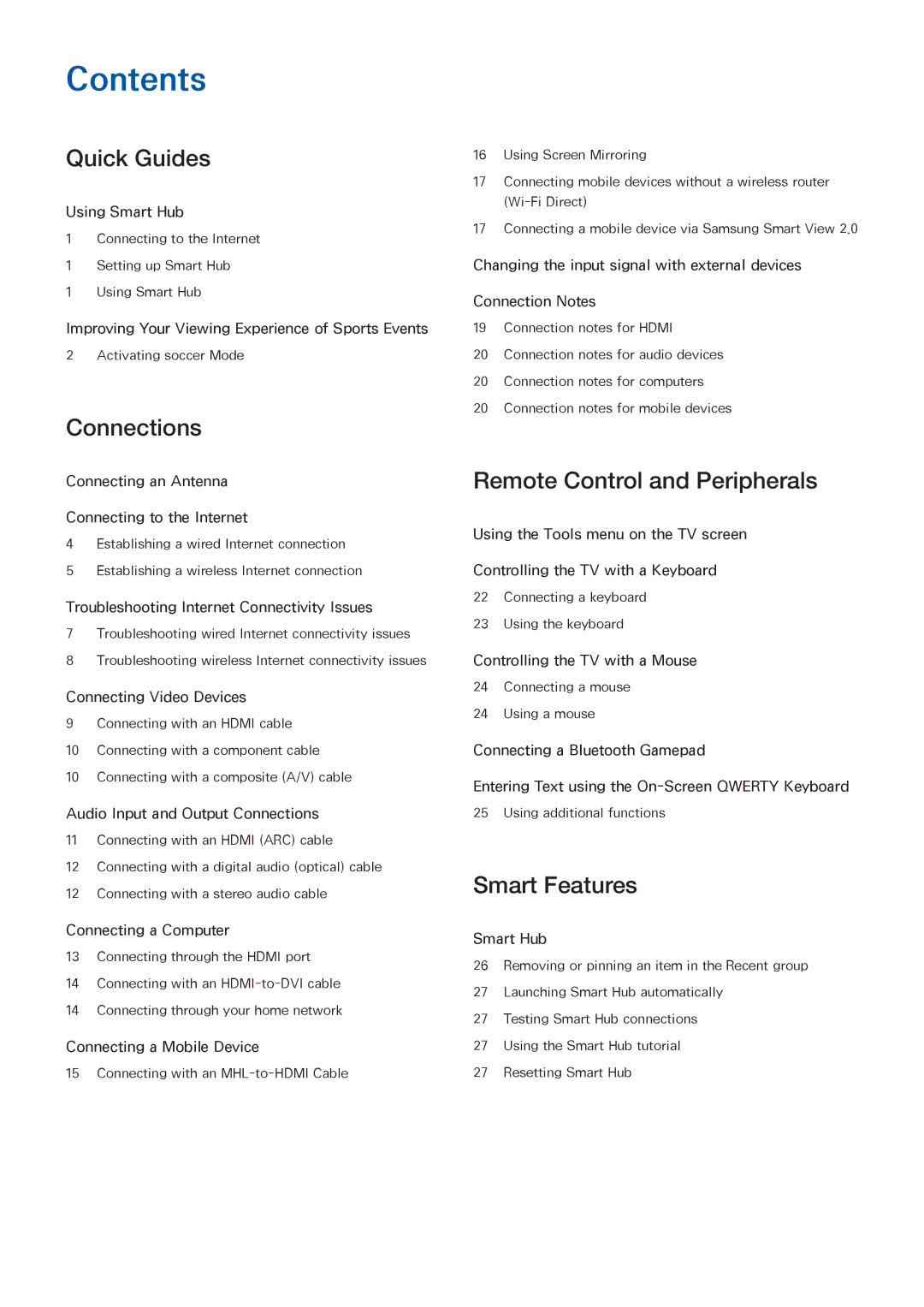 Samsung UA65JS8000KXSQ manual Contents 