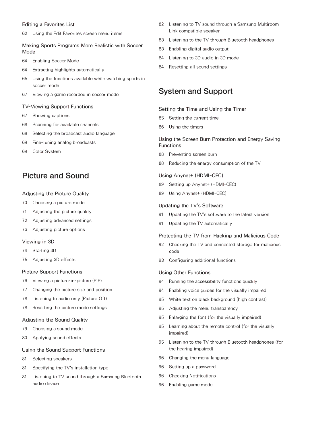 Samsung UA65JS8000KXSQ manual Picture and Sound 