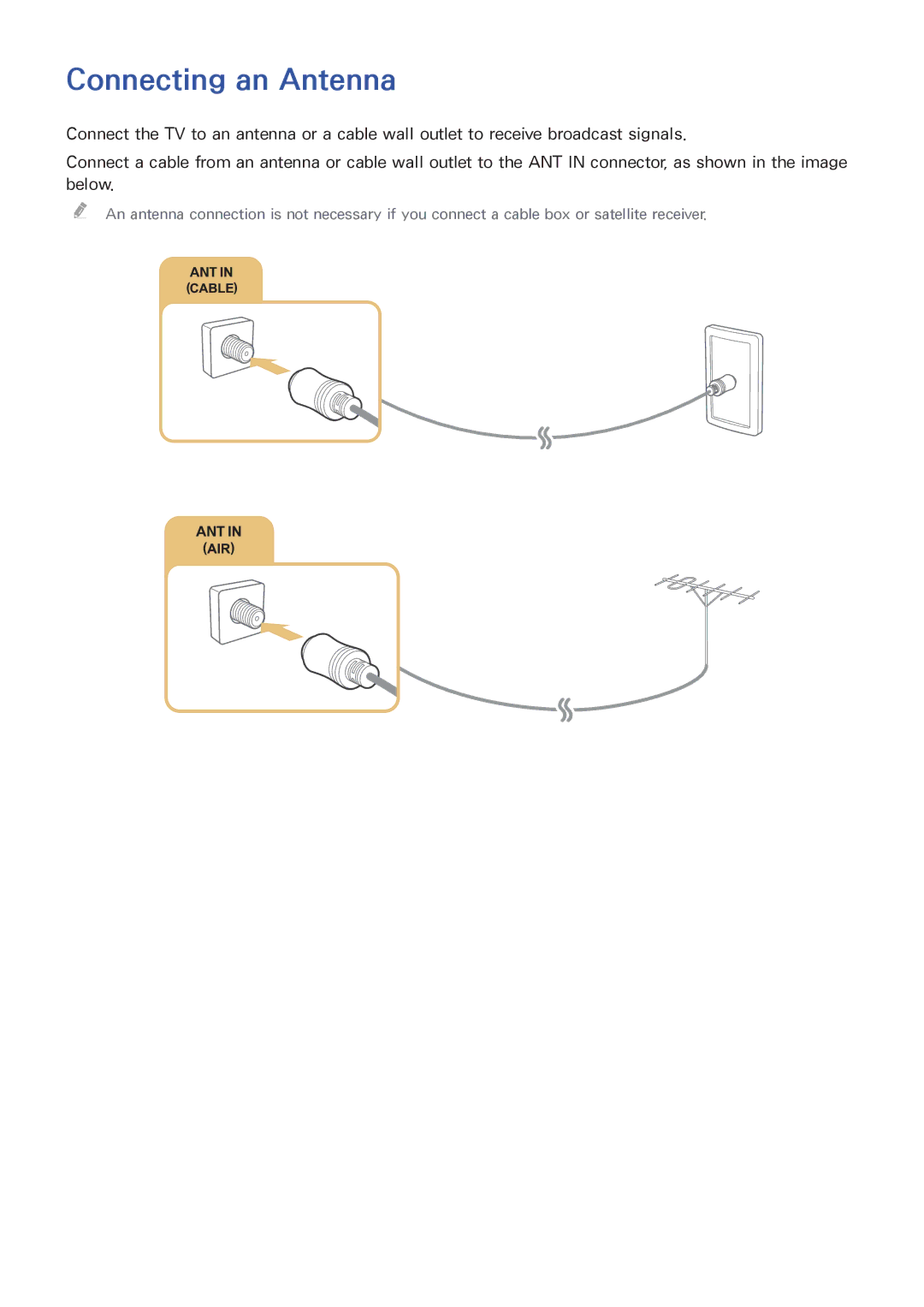 Samsung UA65JS8000KXSQ manual Connecting an Antenna 