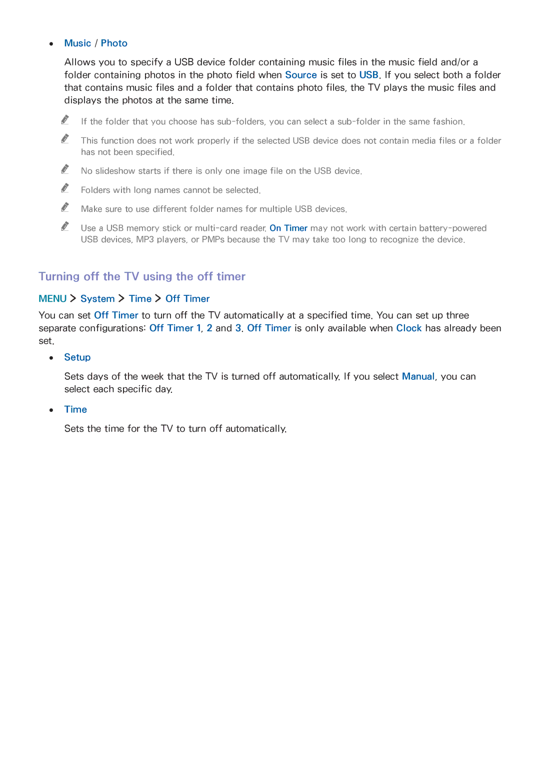Samsung UA65JS8000KXSQ manual Turning off the TV using the off timer, Music / Photo, Menu System Time Off Timer 