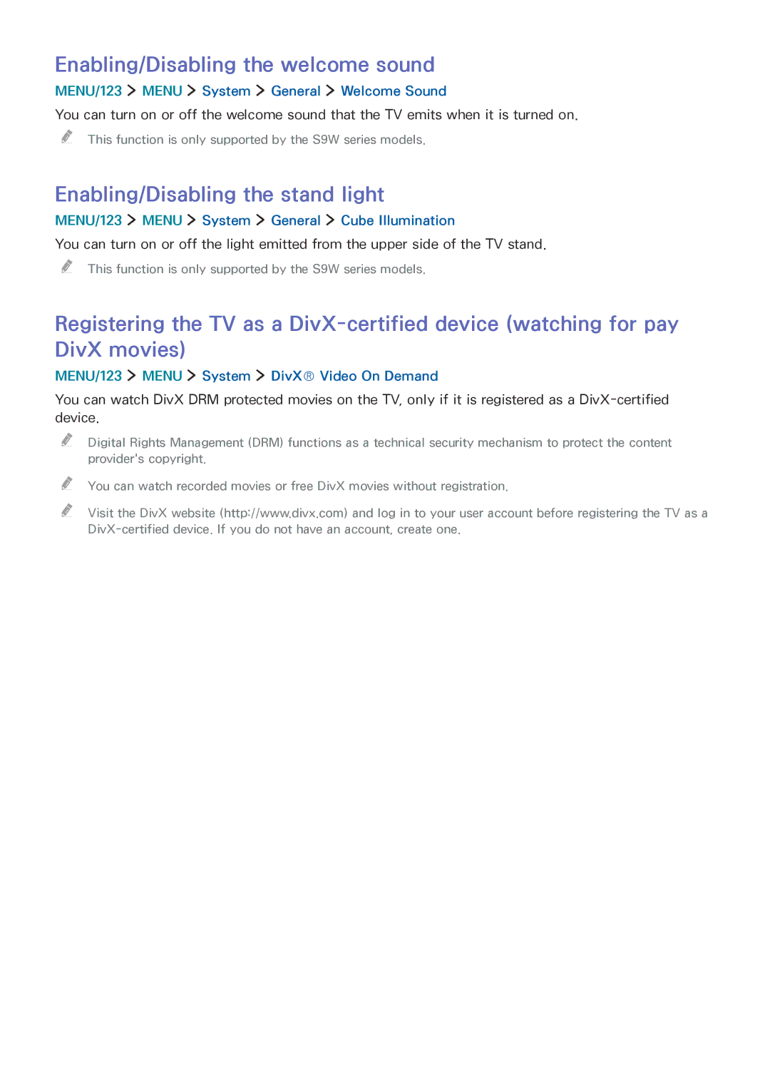 Samsung UA65JS9500KXXV, UA65JS9000KXSK manual Enabling/Disabling the welcome sound, Enabling/Disabling the stand light 