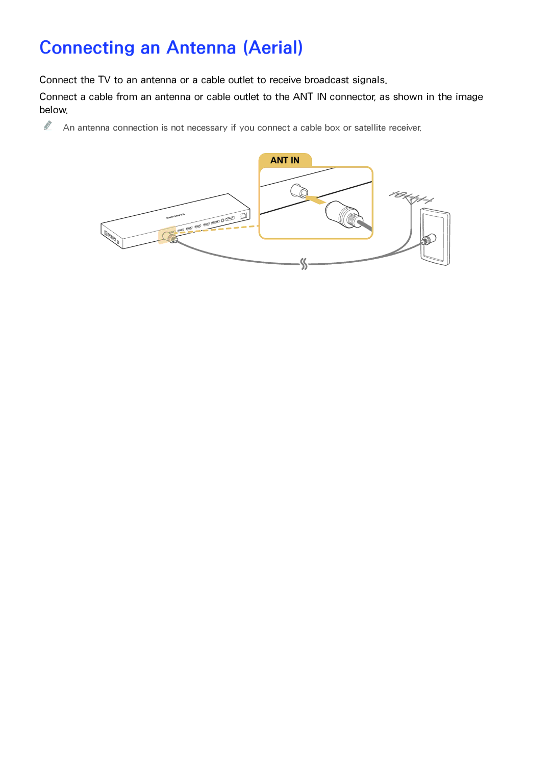 Samsung UA55JS9000KXSQ, UA65JS9000KXSK, UA65JS9000KXZN, UA88JS9500KXXV, UA65JS9500KXXV manual Connecting an Antenna Aerial 