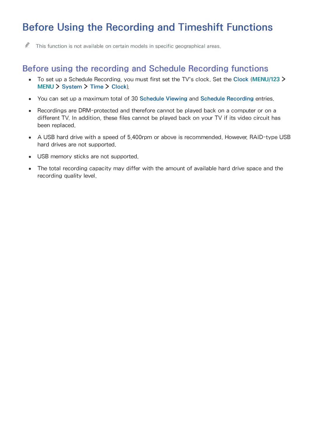 Samsung UA88JS9500KXXV, UA65JS9000KXSK, UA65JS9000KXZN, UA65JS9500KXXV Before Using the Recording and Timeshift Functions 