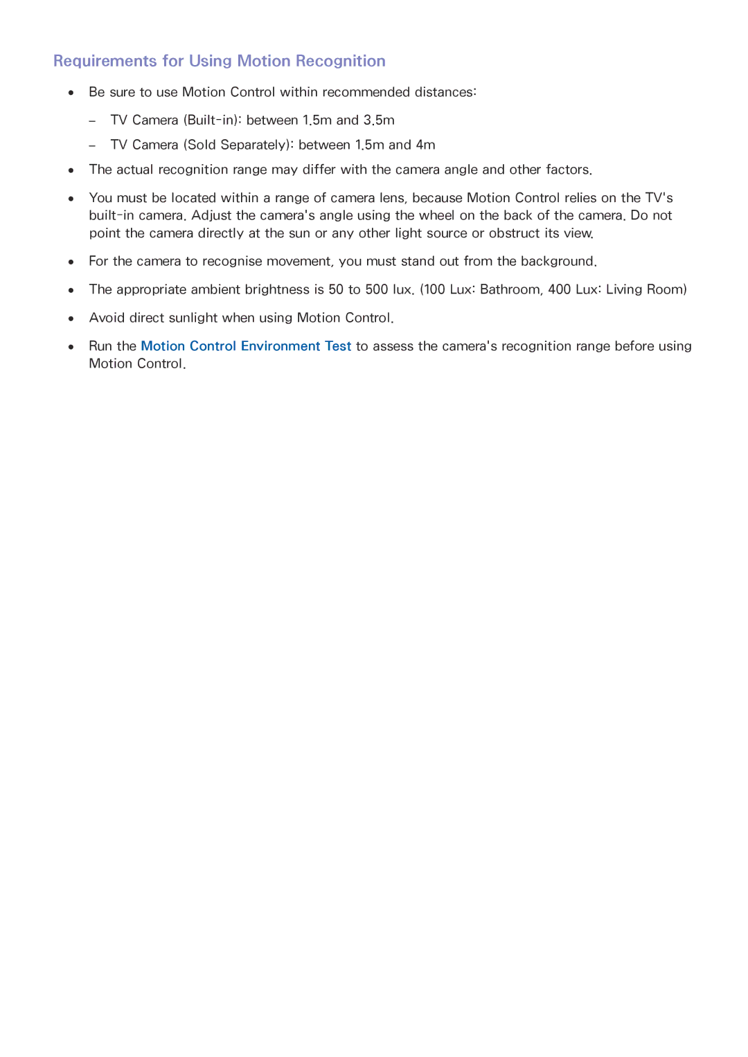 Samsung UA78JS9500KXXV, UA65JS9000KXSK, UA65JS9000KXZN, UA88JS9500KXXV manual Requirements for Using Motion Recognition 