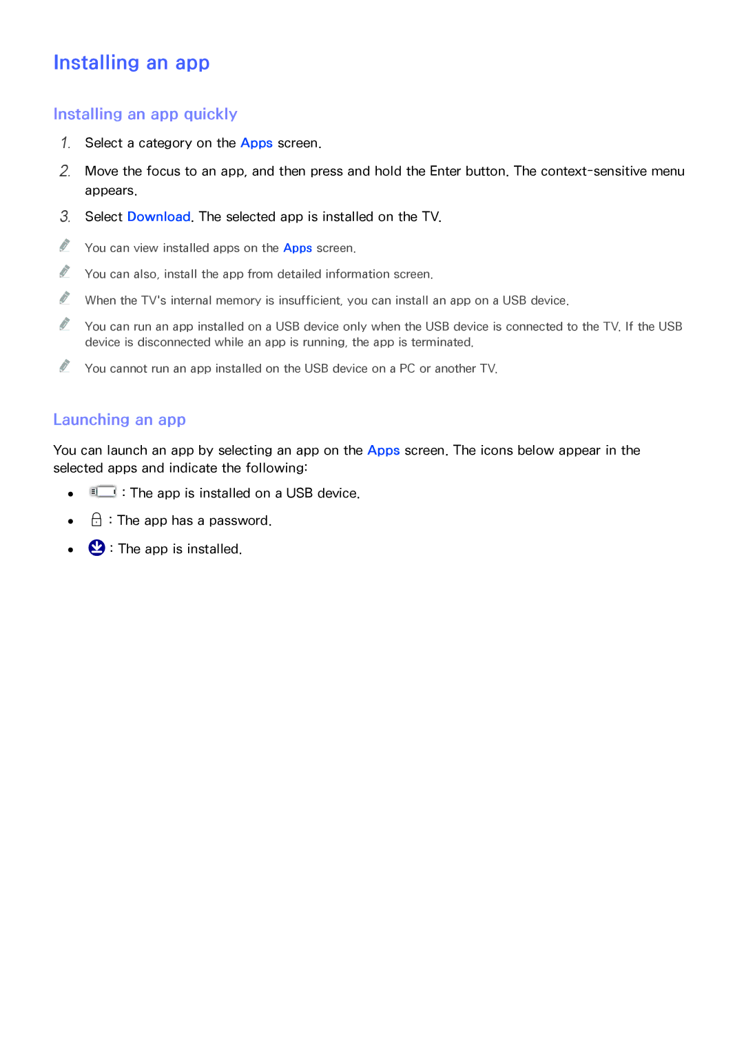 Samsung UA88JS9500KXXV, UA65JS9000KXSK, UA65JS9000KXZN, UA65JS9500KXXV manual Installing an app quickly, Launching an app 