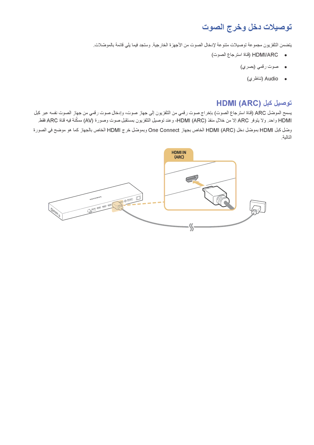 Samsung UA65JS9000KXZN manual توصلا جرخو لخد تلايصوت, Hdmi ARC‎لبك ليصوت 