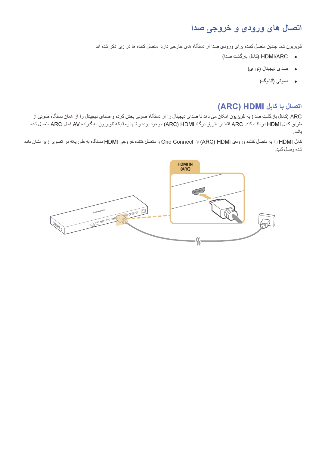 Samsung UA65JS9000KXZN manual ادص یجورخ و یدورو یاه لاصتا, Arc Hdmi‏ لباک اب لاصتا 