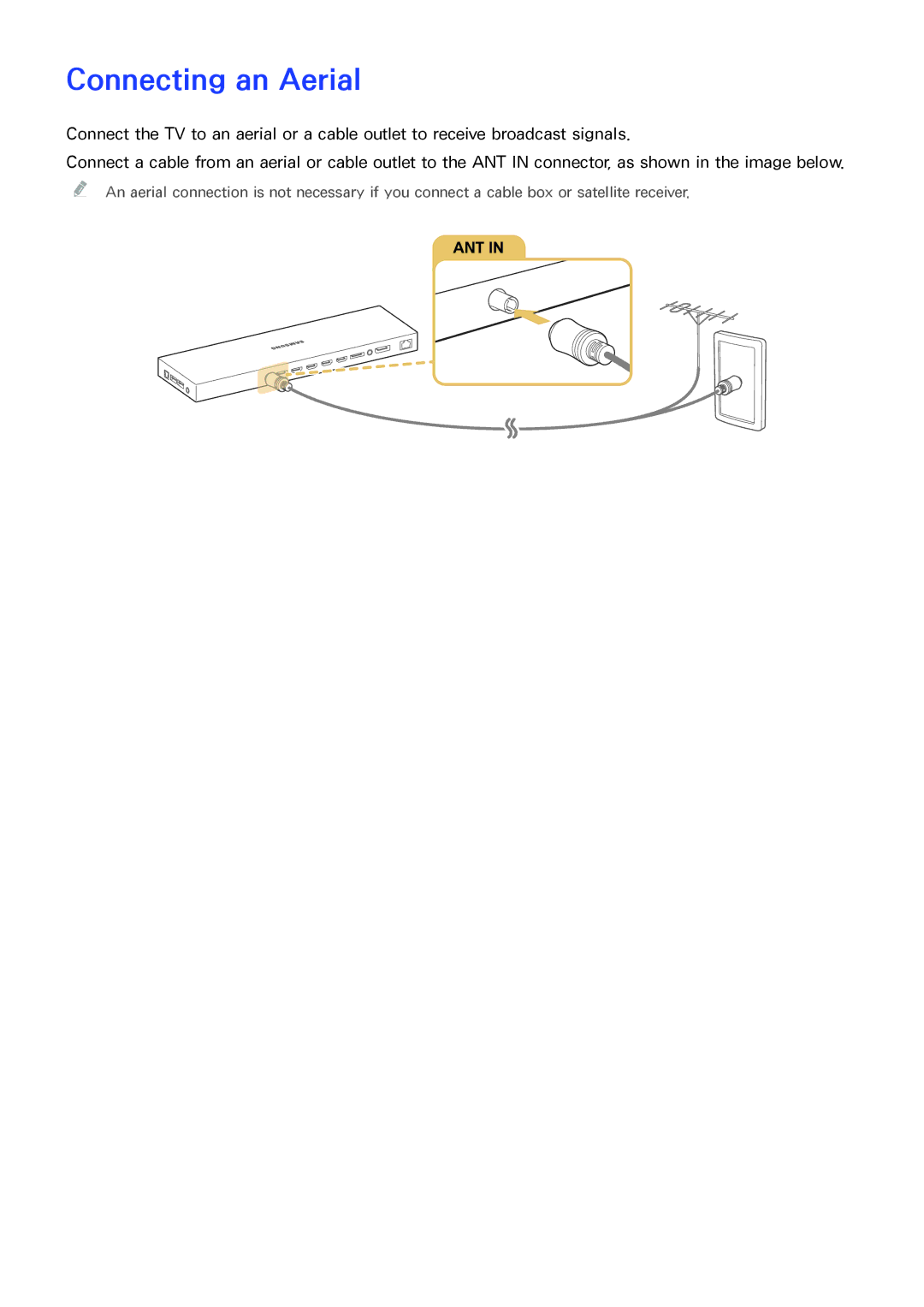 Samsung UA88JS9500RXUM, UA65JS9000RXZN, UA55JS9000RXUM, UA65JS9000RXUM, UA78JS9500RXUM manual Connecting an Aerial 