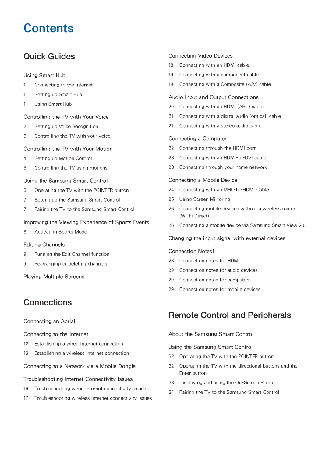 Samsung UA88JS9500RXUM, UA65JS9000RXZN, UA55JS9000RXUM, UA65JS9000RXUM, UA78JS9500RXUM manual Contents 