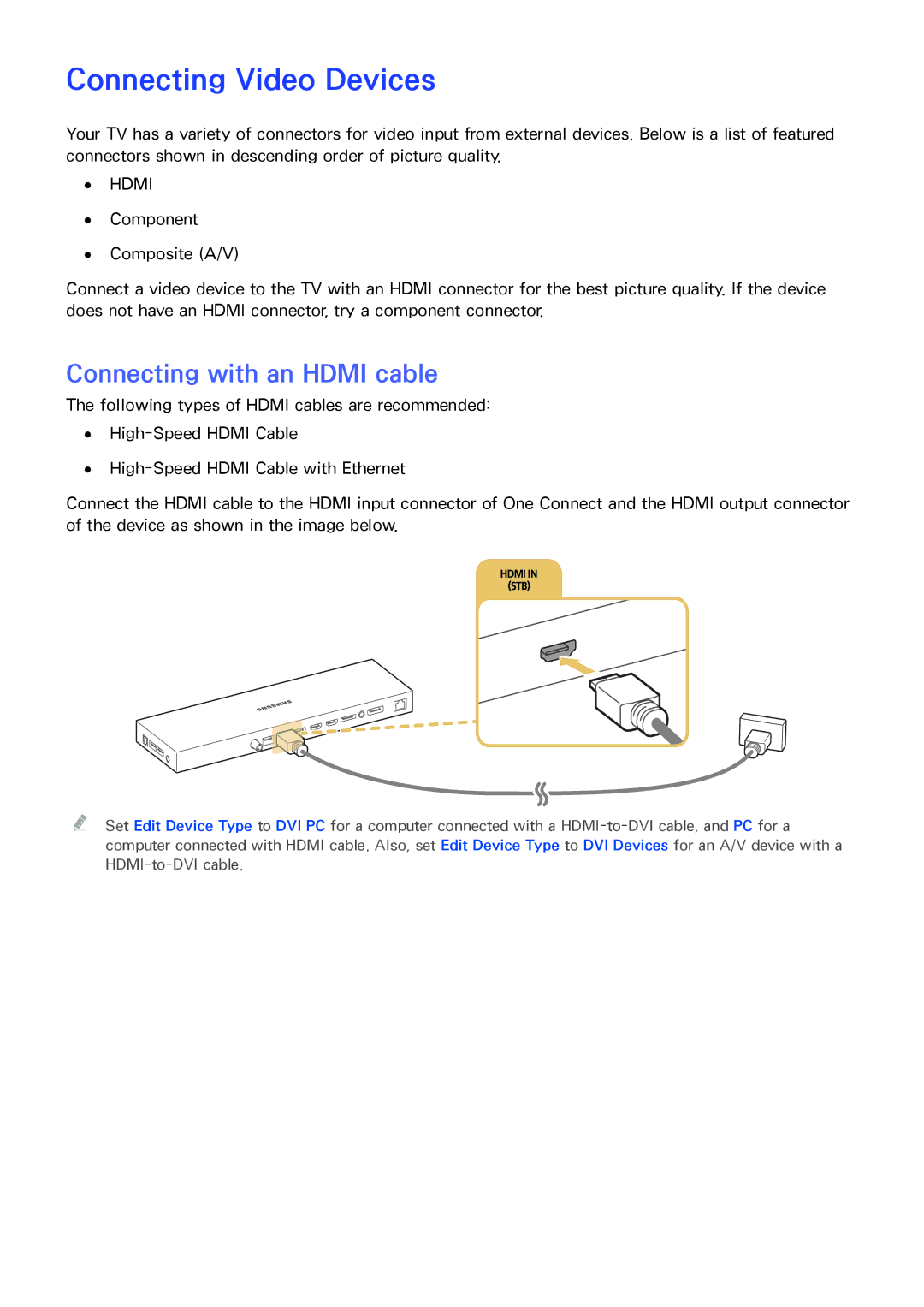 Samsung UA78JS9500RXUM, UA65JS9000RXZN, UA55JS9000RXUM manual Connecting Video Devices, Connecting with an Hdmi cable 