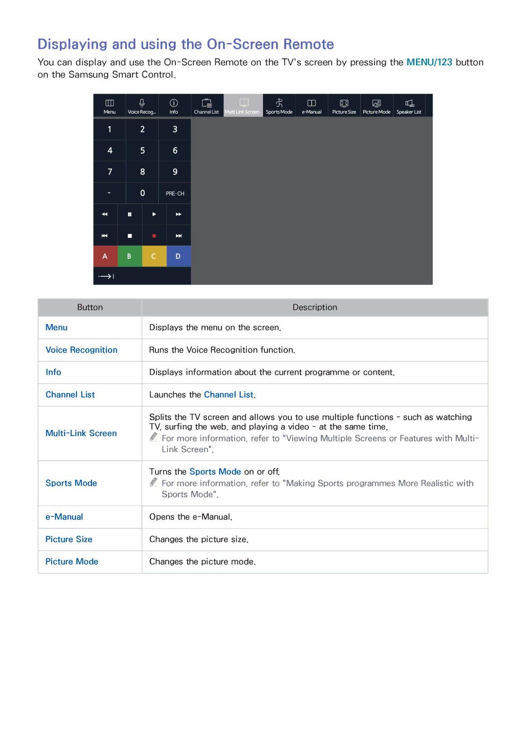 Samsung UA78JS9500RXUM, UA65JS9000RXZN, UA55JS9000RXUM, UA88JS9500RXUM manual Displaying and using the On-Screen Remote 