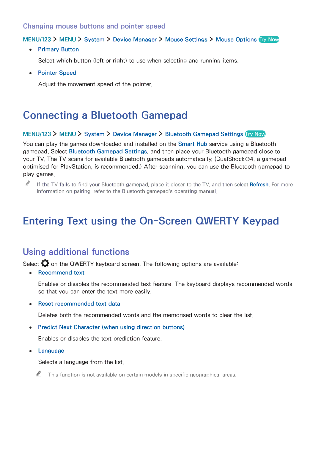 Samsung UA65JS9000RXZN, UA55JS9000RXUM Connecting a Bluetooth Gamepad, Entering Text using the On-Screen Qwerty Keypad 