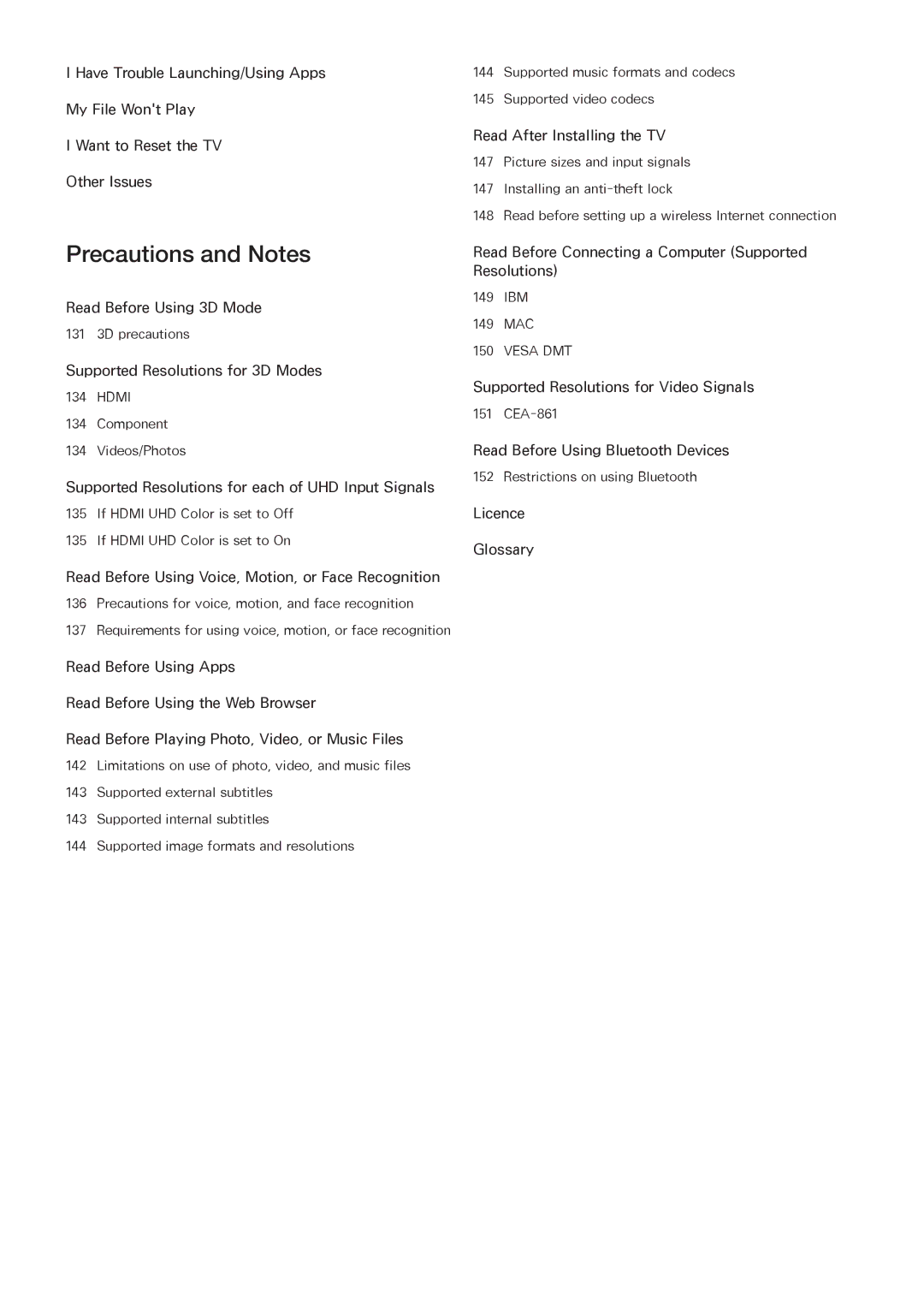 Samsung UA55JS9000RXUM, UA65JS9000RXZN, UA88JS9500RXUM, UA65JS9000RXUM, UA78JS9500RXUM manual Precautions and Notes 